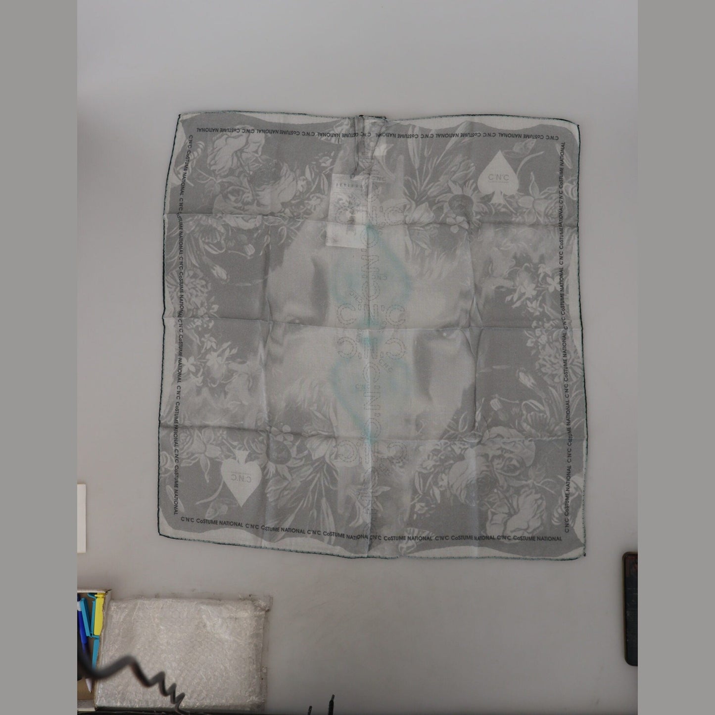 Costume National Gray Print Shawl Foulard Branded Scarf