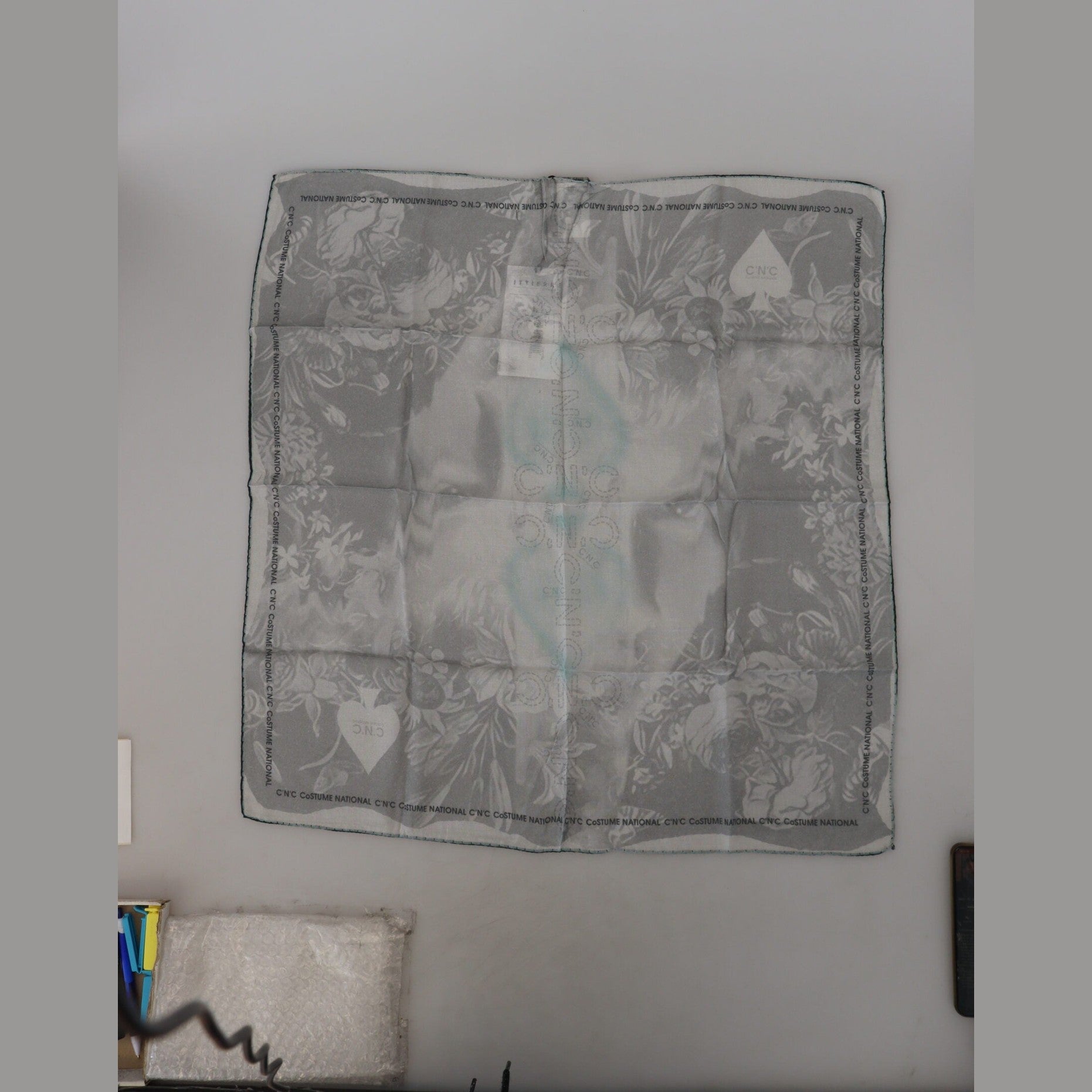 Costume National Gray Print Shawl Foulard Branded Scarf