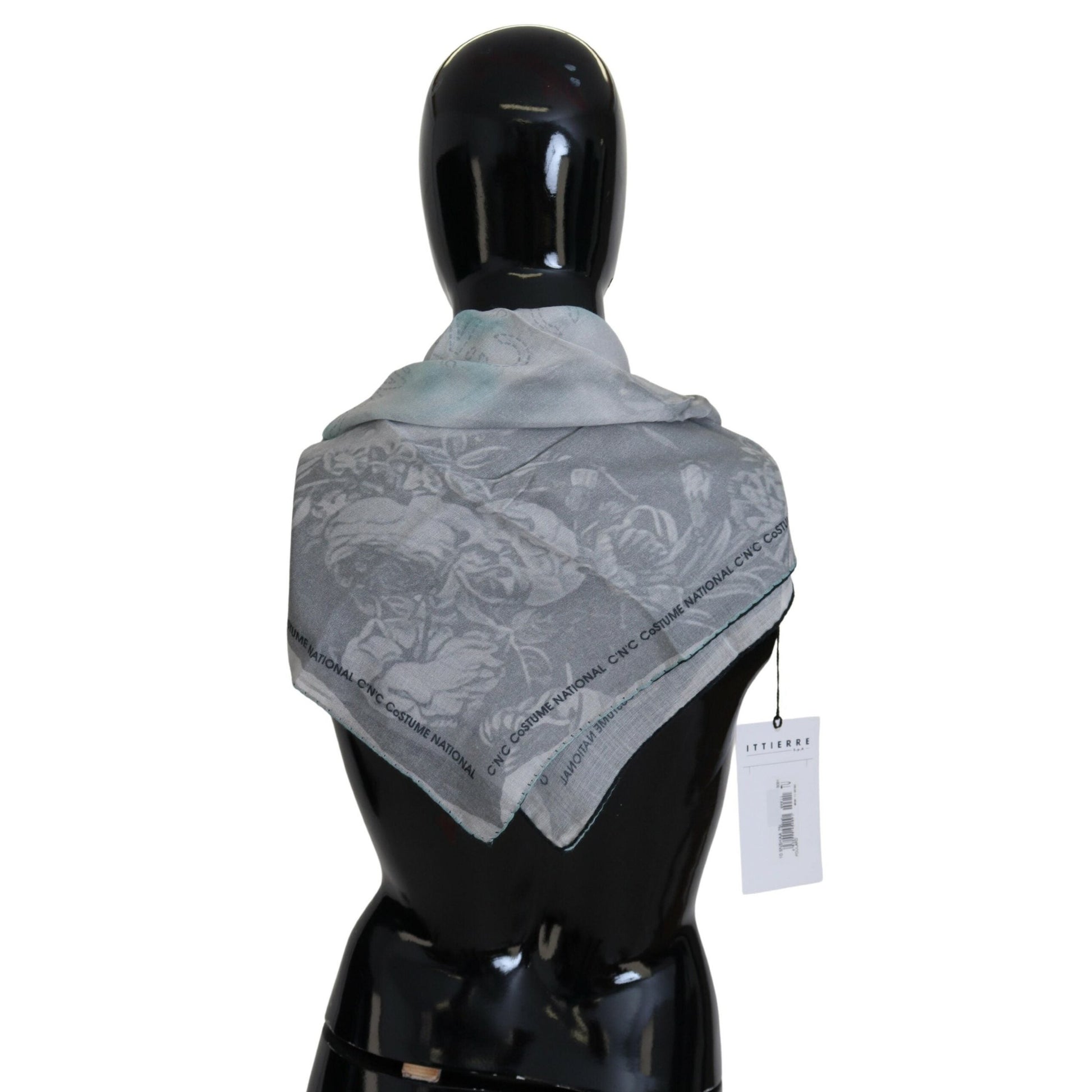 Costume National Gray Print Shawl Foulard Branded Scarf