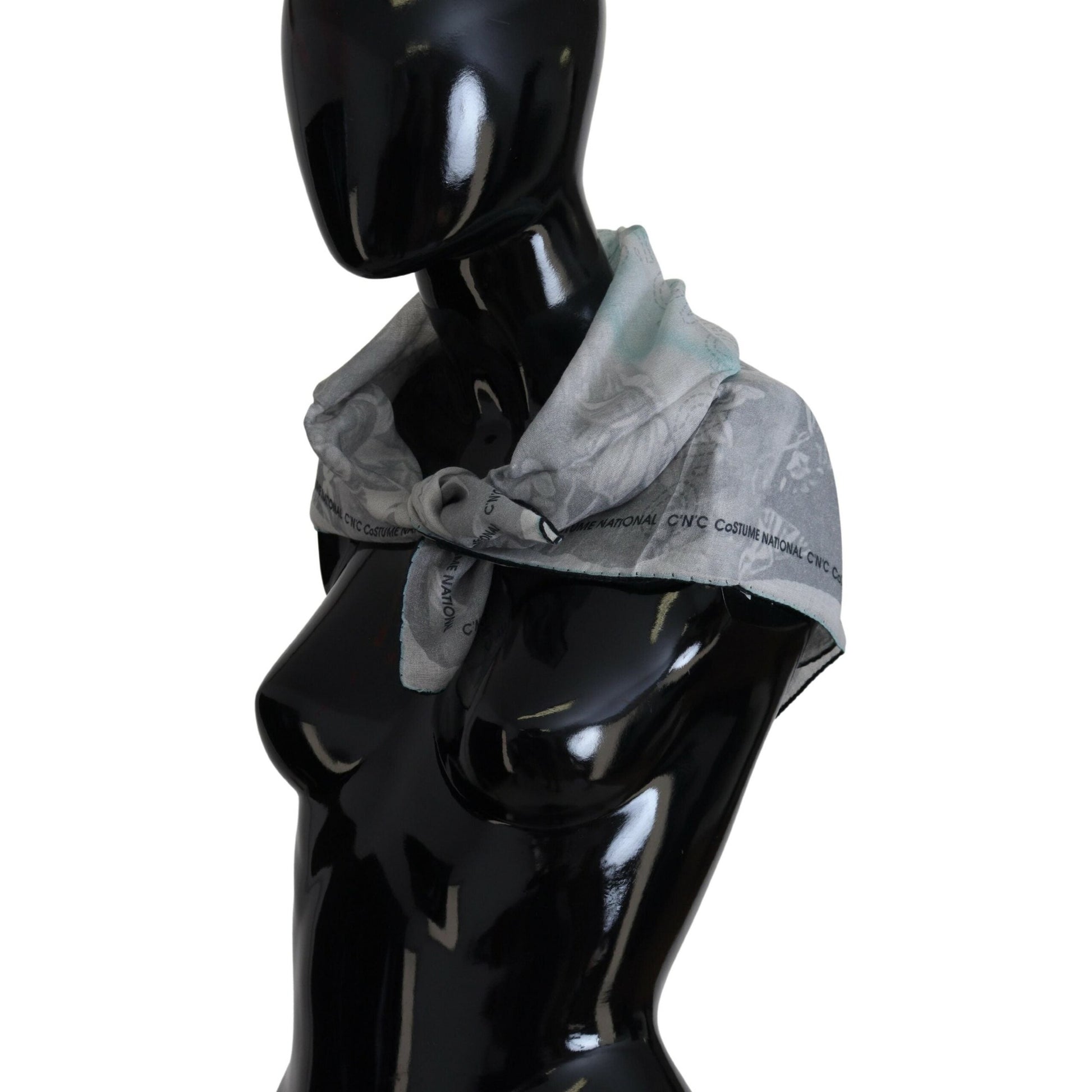 Costume National Gray Print Shawl Foulard Branded Scarf