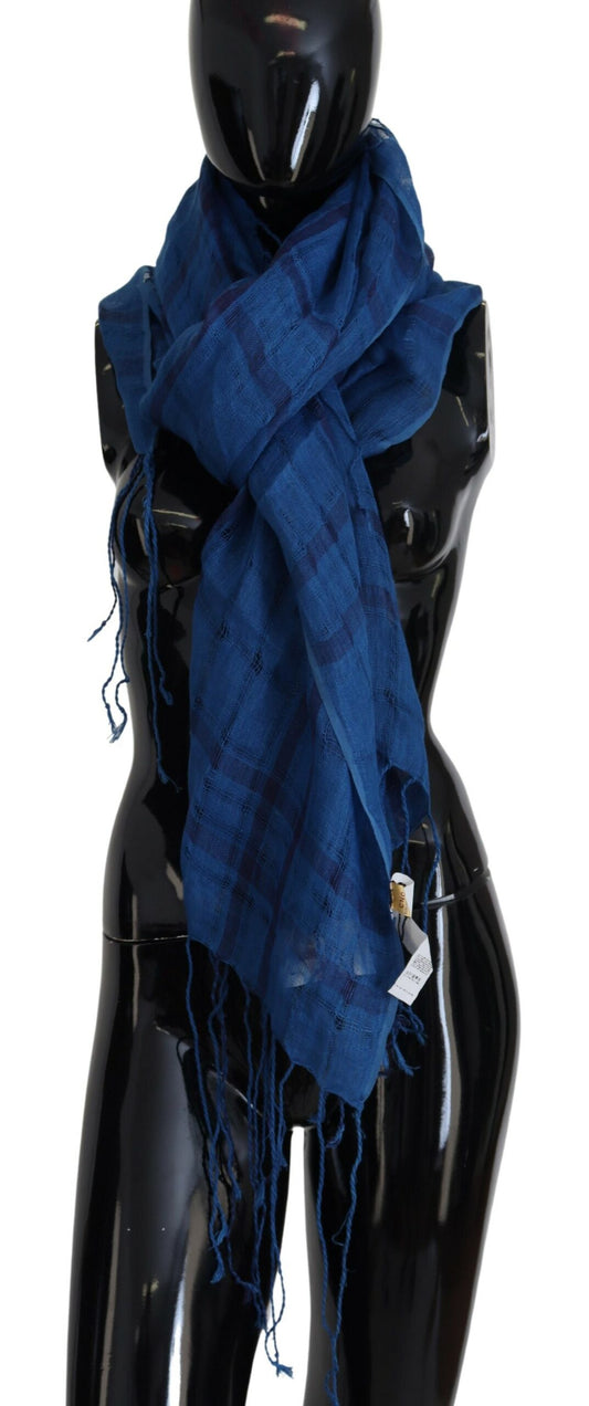 Costume National Blue Linen Shawl Foulard Fringes Scarf Costume National