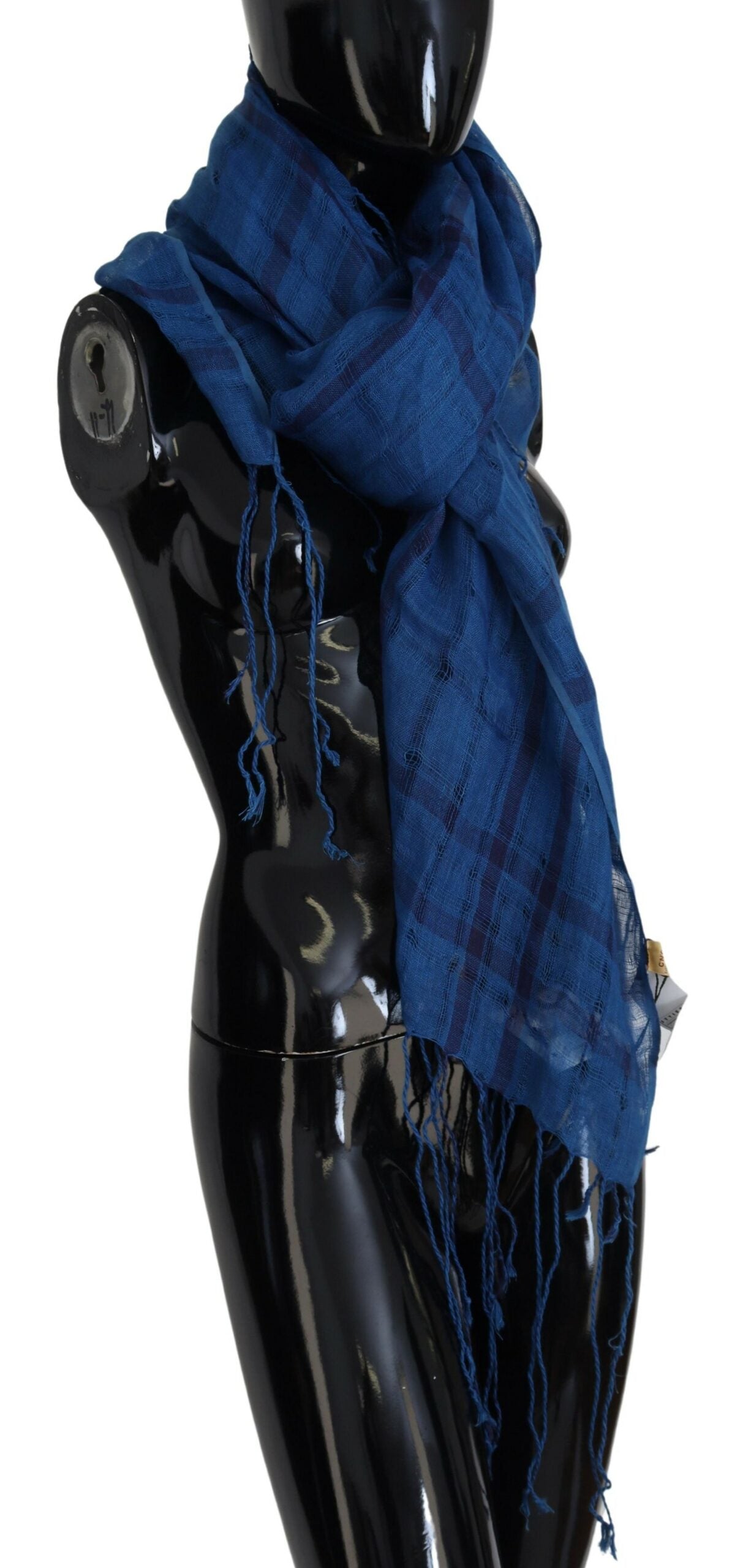 Costume National Blue Linen Shawl Foulard Fringes Scarf Costume National