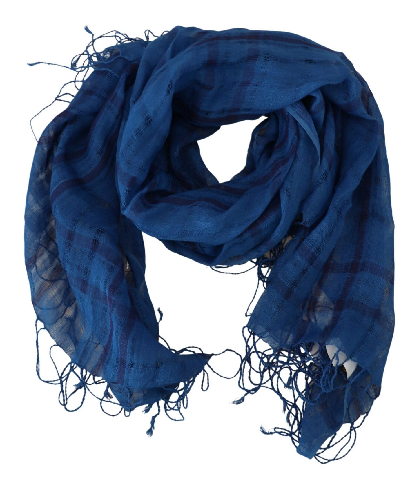 Costume National Blue Linen Shawl Foulard Fringes Scarf Costume National
