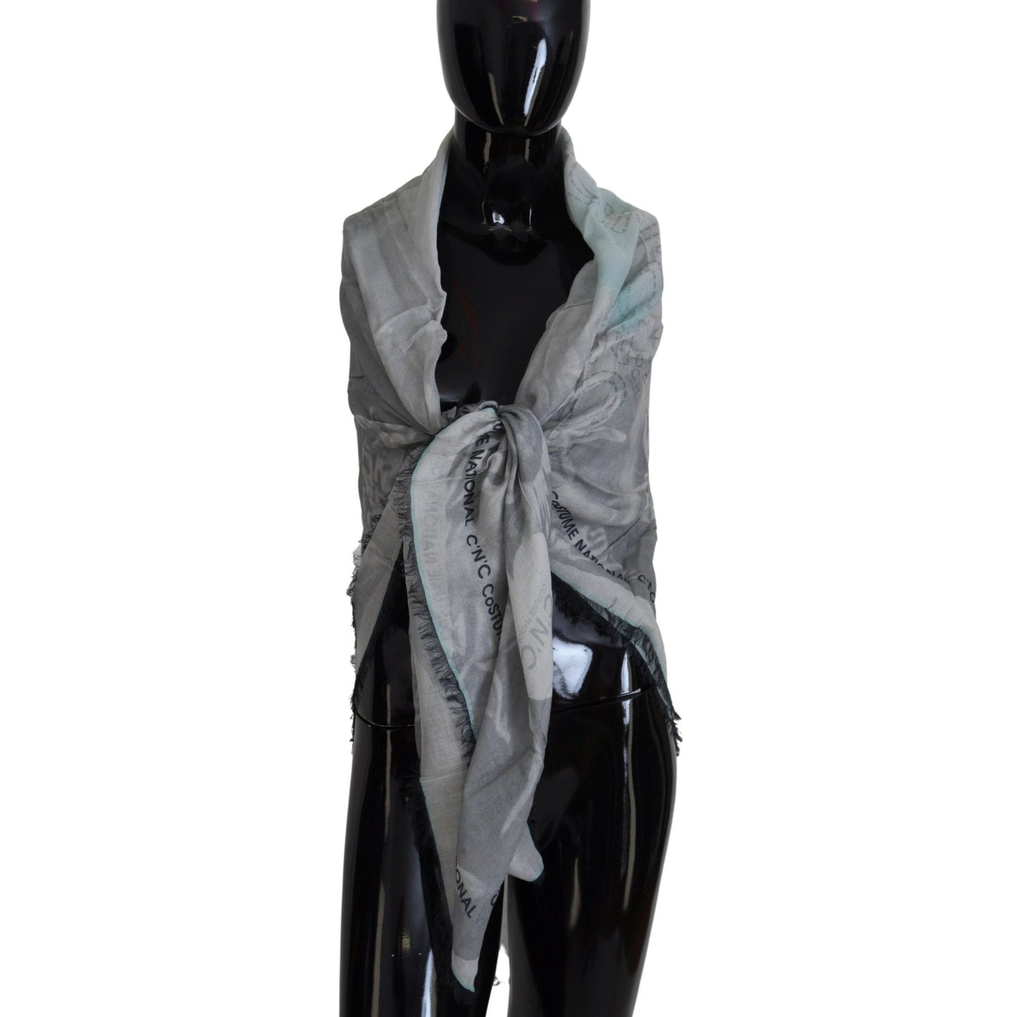 Costume National Gray Print Shawl Foulard Fringes Scarf Costume National