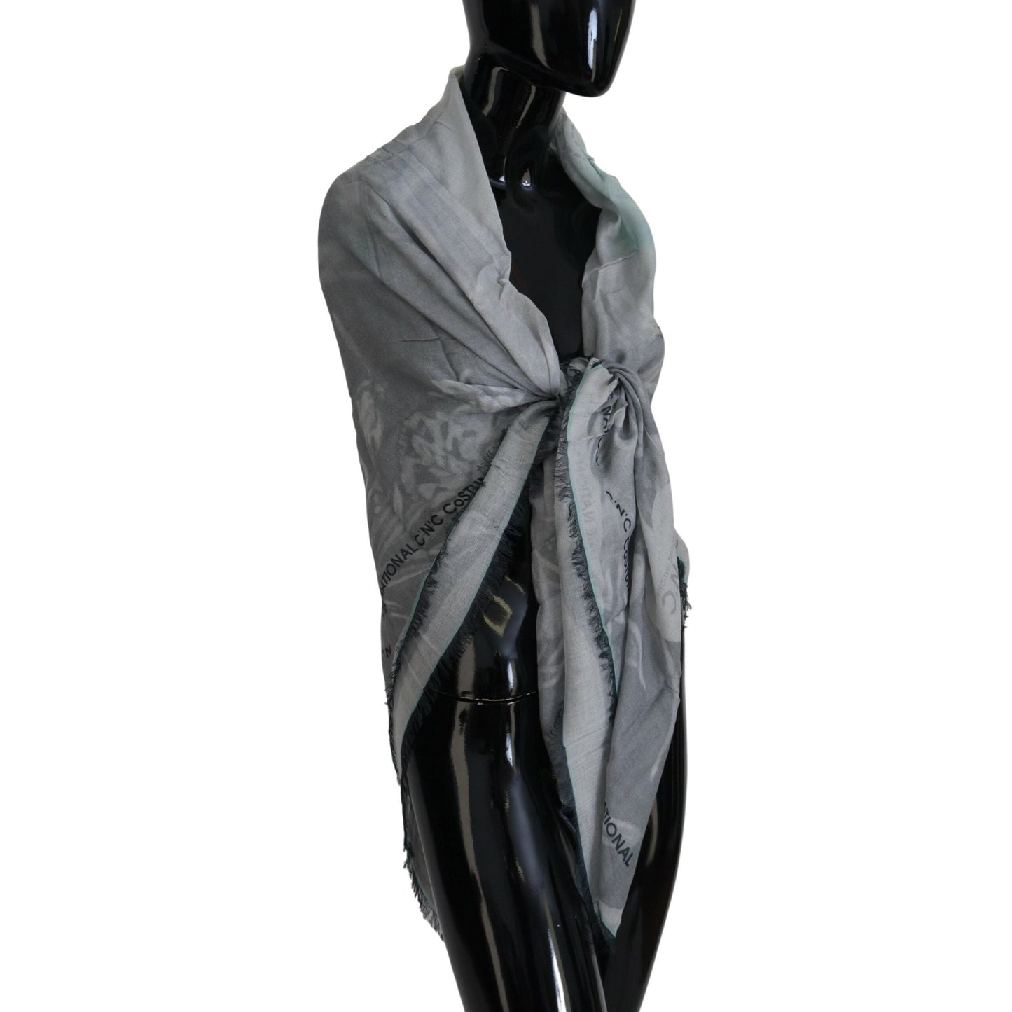 Costume National Gray Print Shawl Foulard Fringes Scarf Costume National