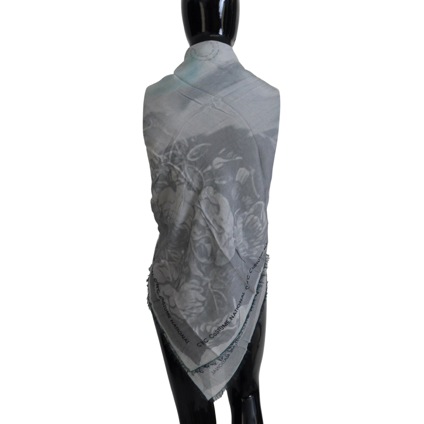 Costume National Gray Print Shawl Foulard Fringes Scarf Costume National