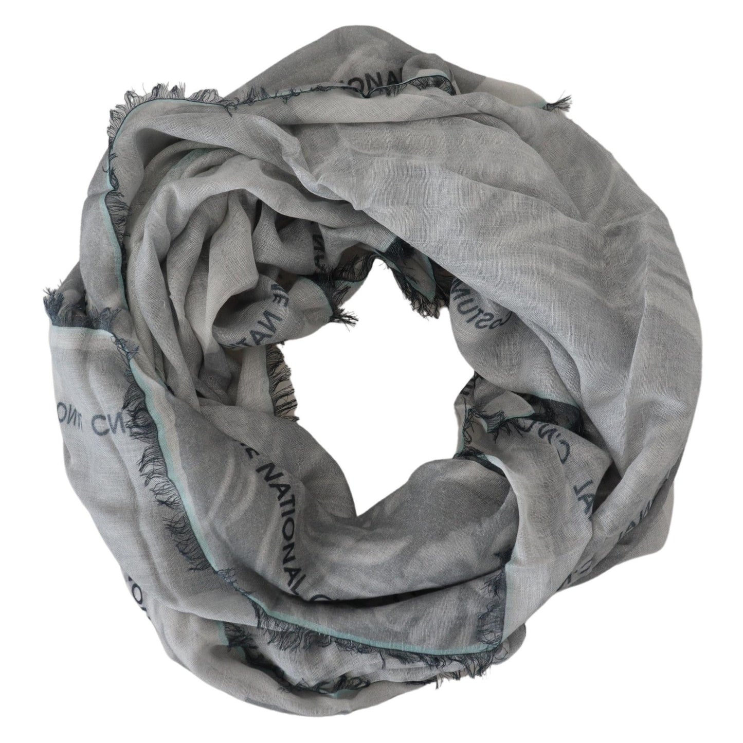 Costume National Gray Print Shawl Foulard Fringes Scarf Costume National