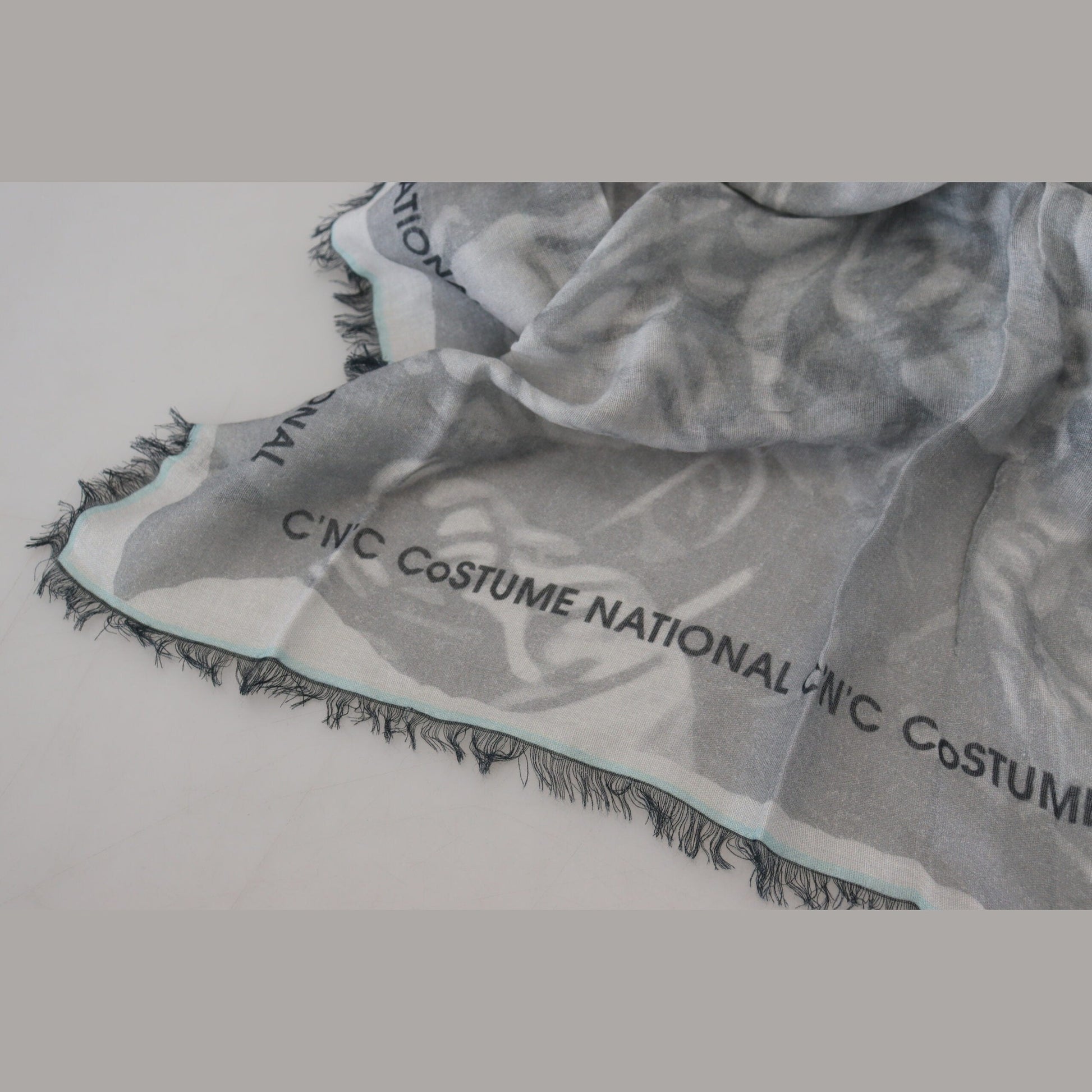 Costume National Gray Print Shawl Foulard Fringes Scarf Costume National