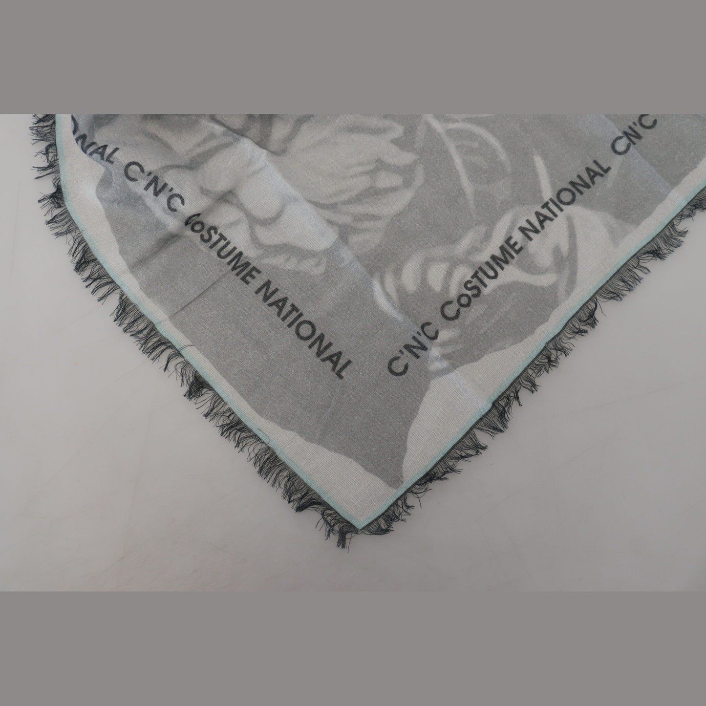 Costume National Gray Print Shawl Foulard Fringes Scarf Costume National