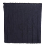 GF Ferre Dark Blue Wool Neck Wrap Shawl Fringes Scarf