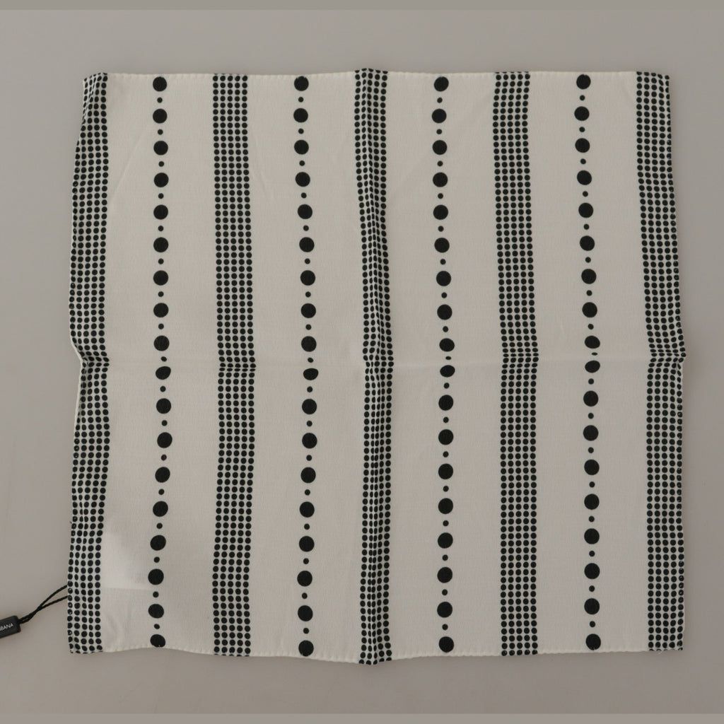 Dolce & Gabbana White Dotted Stripes Square Handkerchief Viscose Scarf