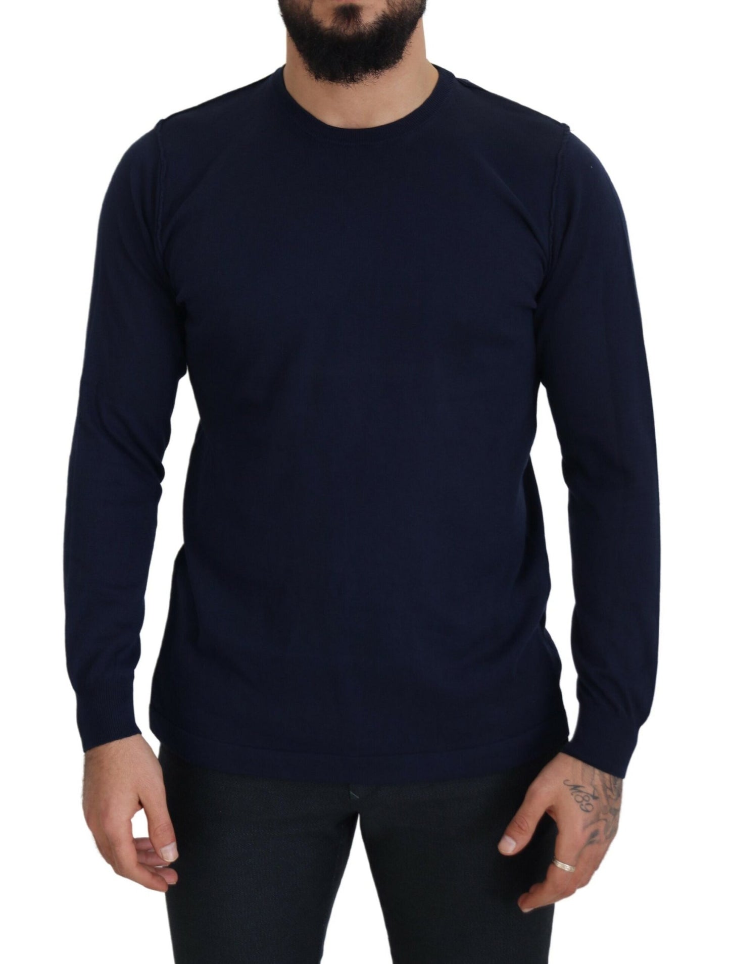 Paolo Pecora Milano Blue Cotton Crewneck Pullover Sweater Paolo Pecora Milano