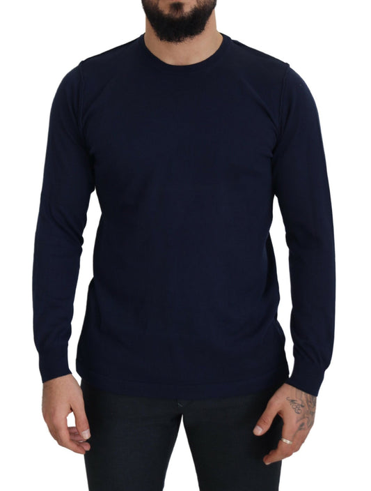 Paolo Pecora Milano Blue Cotton Crewneck Pullover Sweater Paolo Pecora Milano