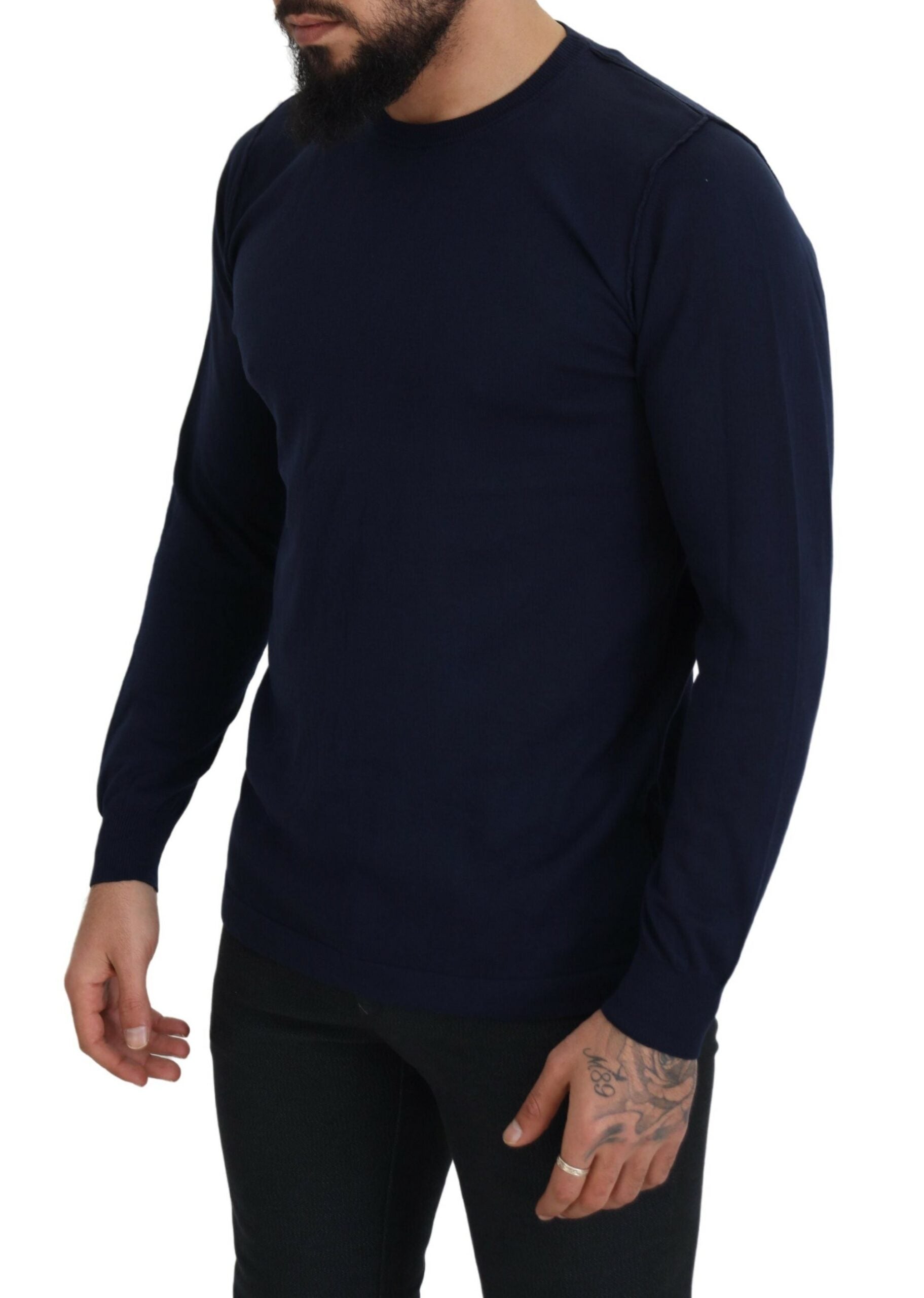 Paolo Pecora Milano Blue Cotton Crewneck Pullover Sweater Paolo Pecora Milano