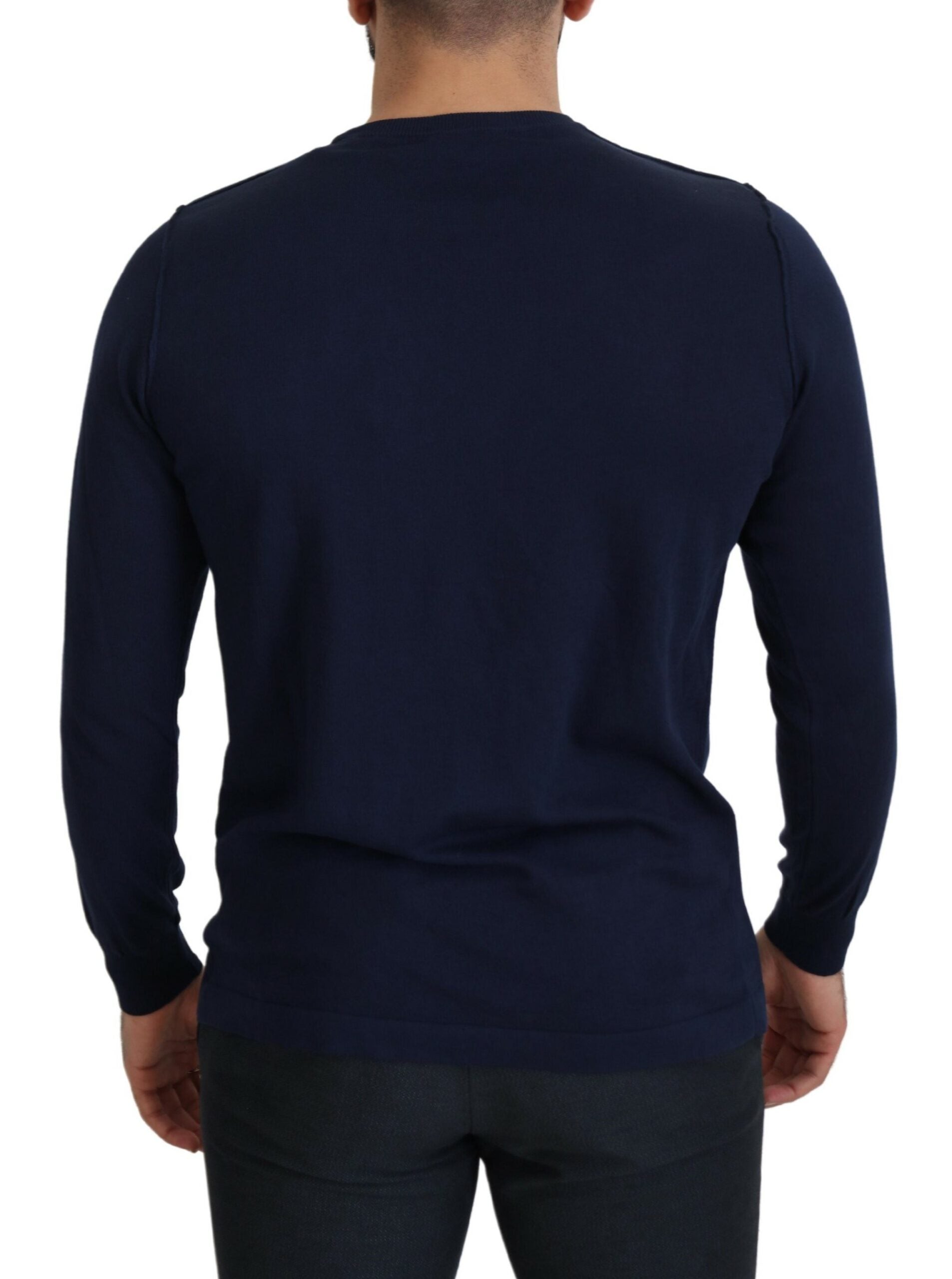 Paolo Pecora Milano Blue Cotton Crewneck Pullover Sweater Paolo Pecora Milano
