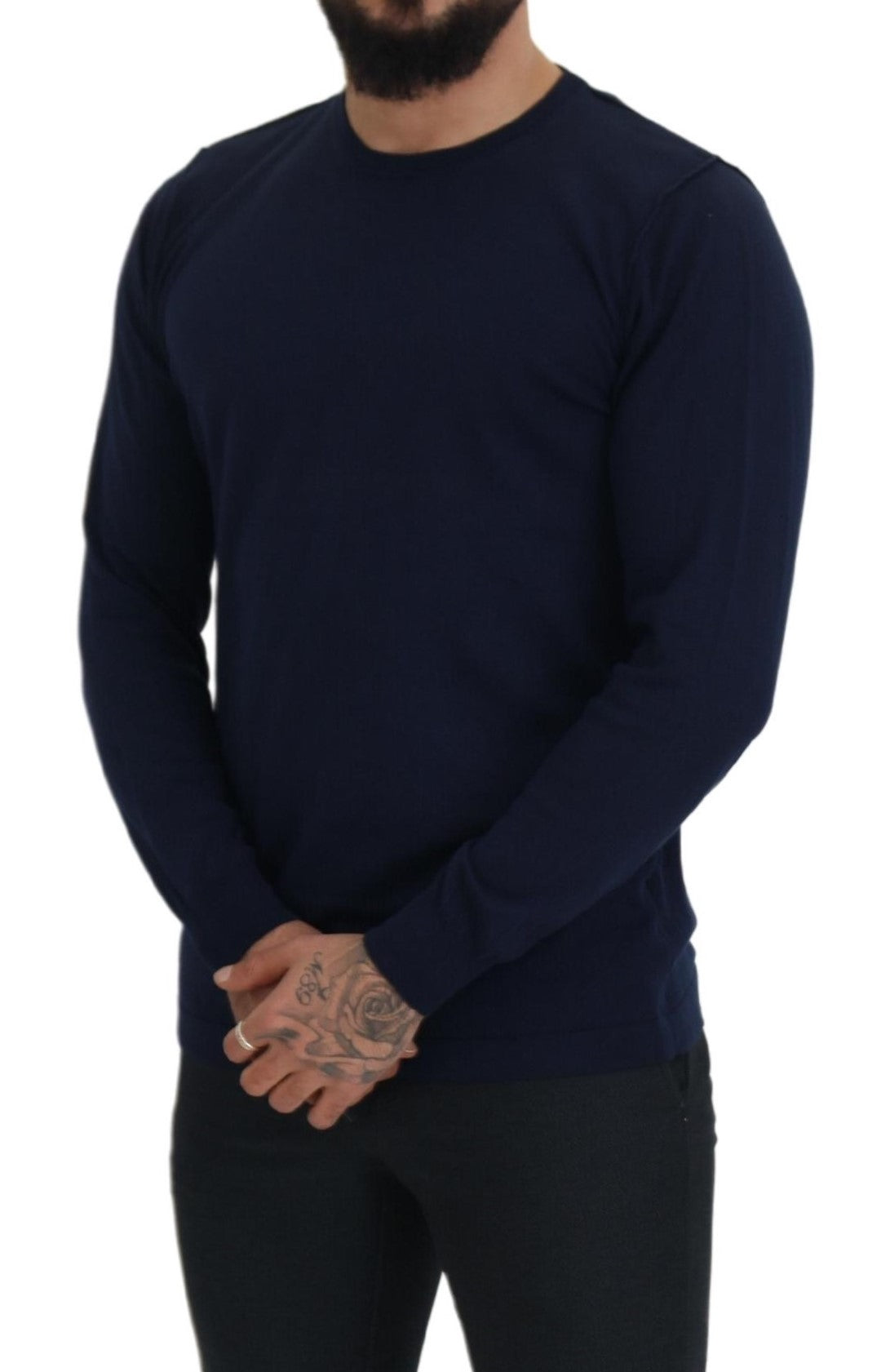 Paolo Pecora Milano Blue Cotton Crewneck Pullover Sweater Paolo Pecora Milano