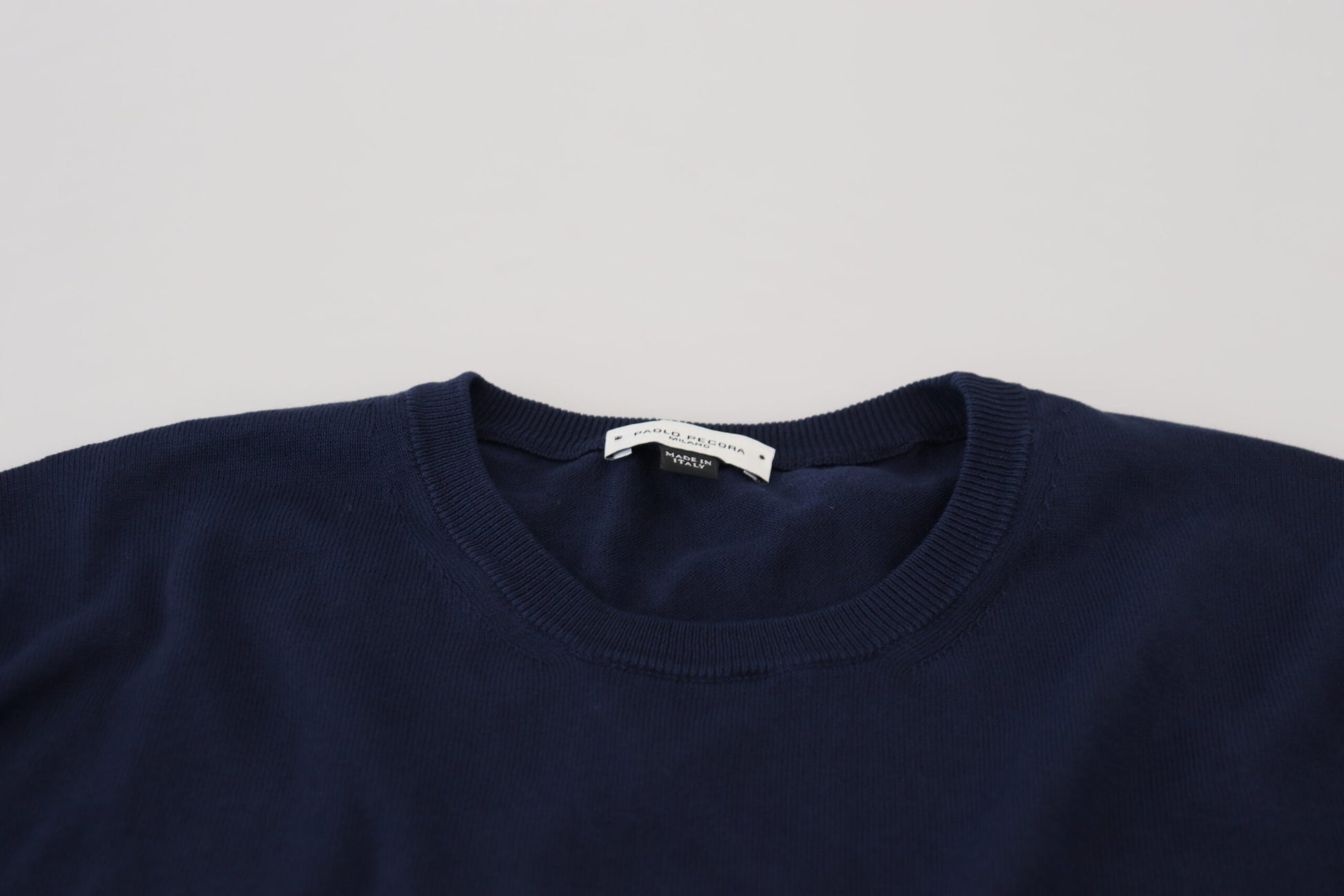 Paolo Pecora Milano Blue Cotton Crewneck Pullover Sweater Paolo Pecora Milano
