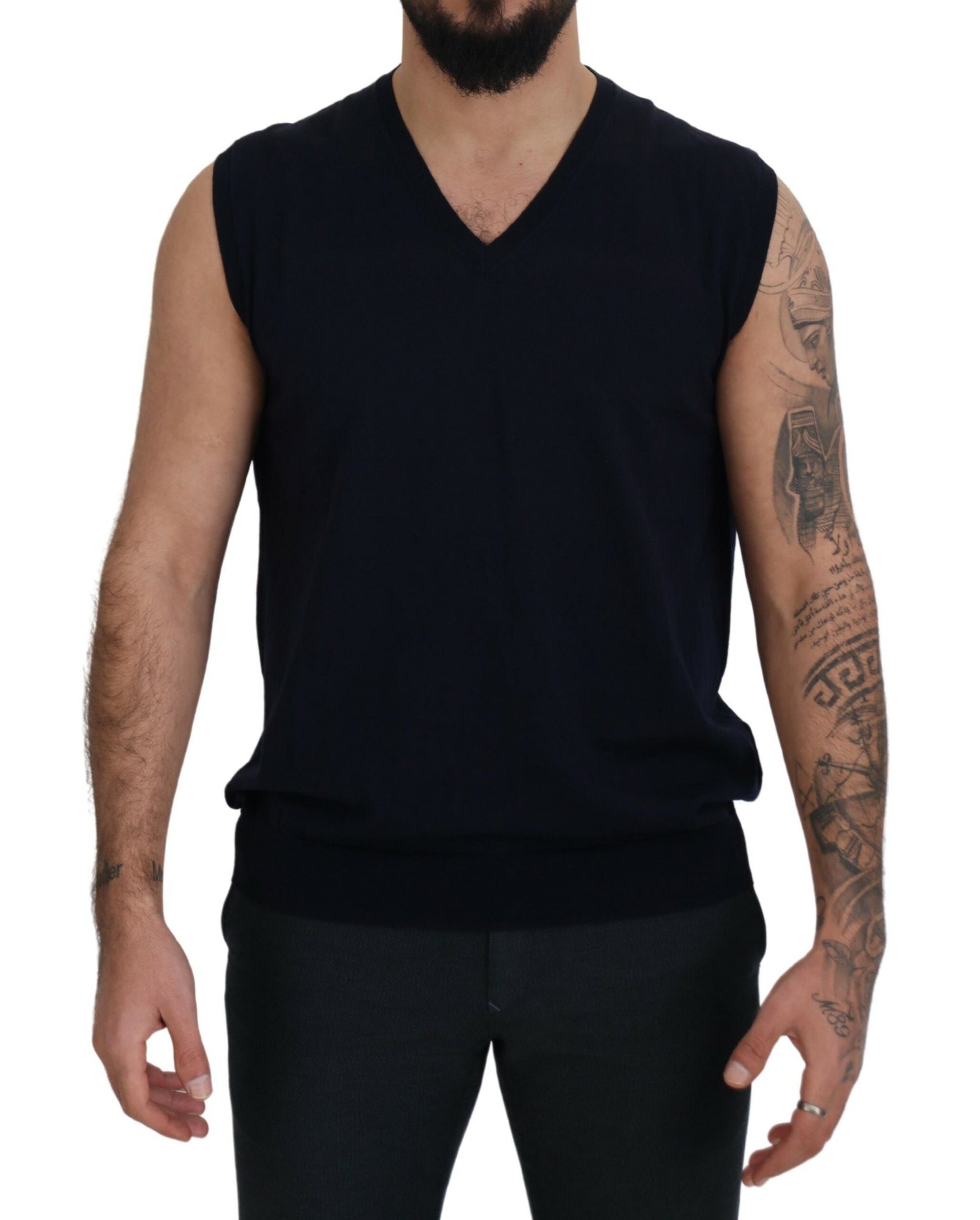 Paolo Pecora Milano Black Cotton V-neck Sleeveless Tank T-shirt Paolo Pecora Milano