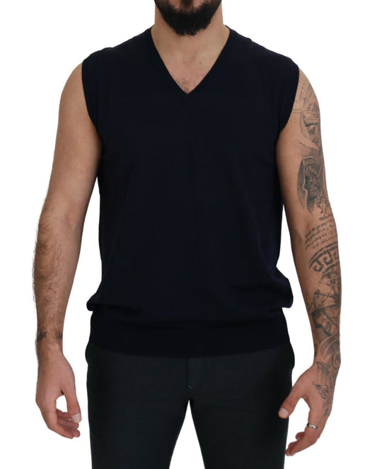 Paolo Pecora Milano Black Cotton V-neck Sleeveless Tank T-shirt Paolo Pecora Milano