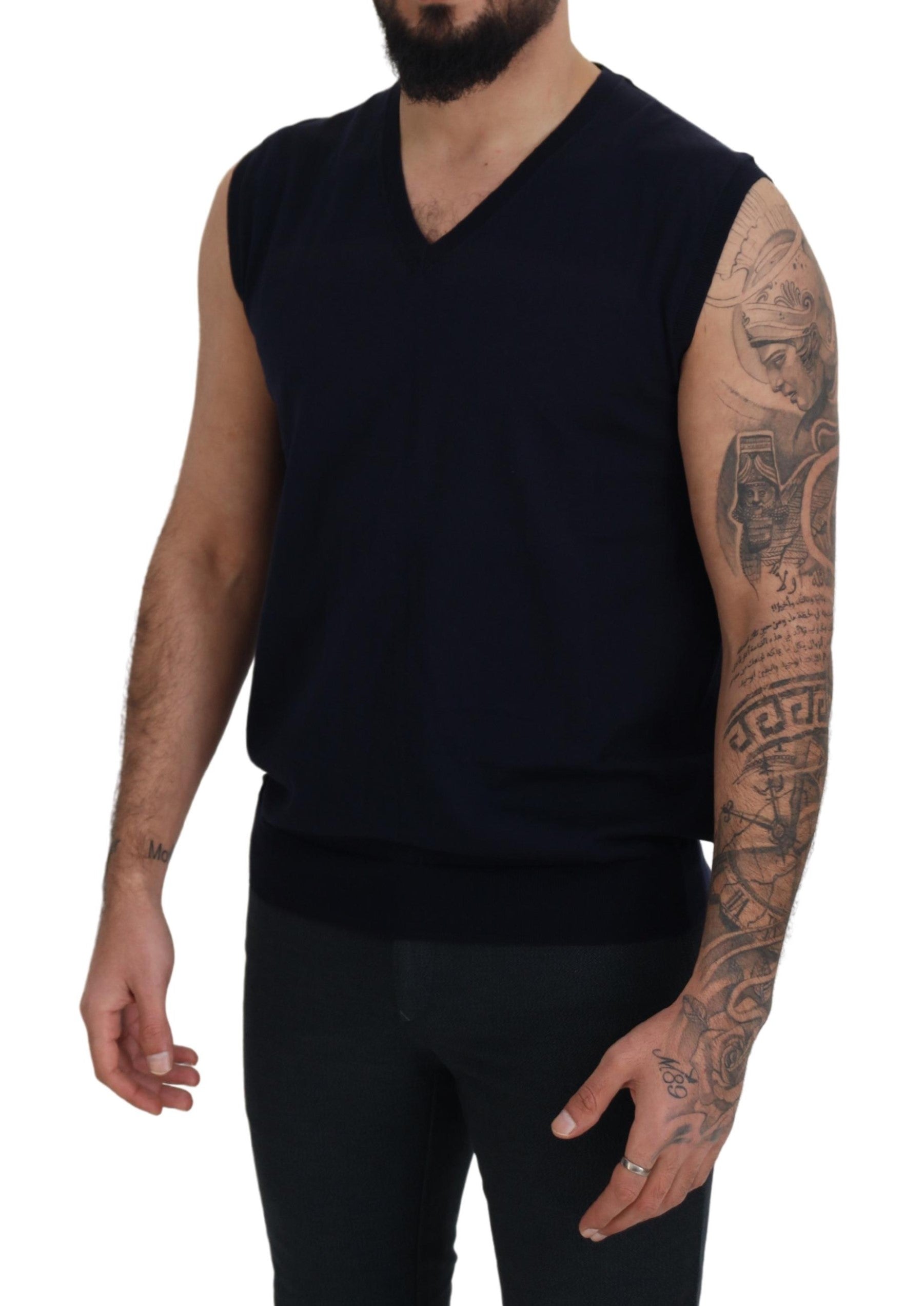 Paolo Pecora Milano Black Cotton V-neck Sleeveless Tank T-shirt Paolo Pecora Milano