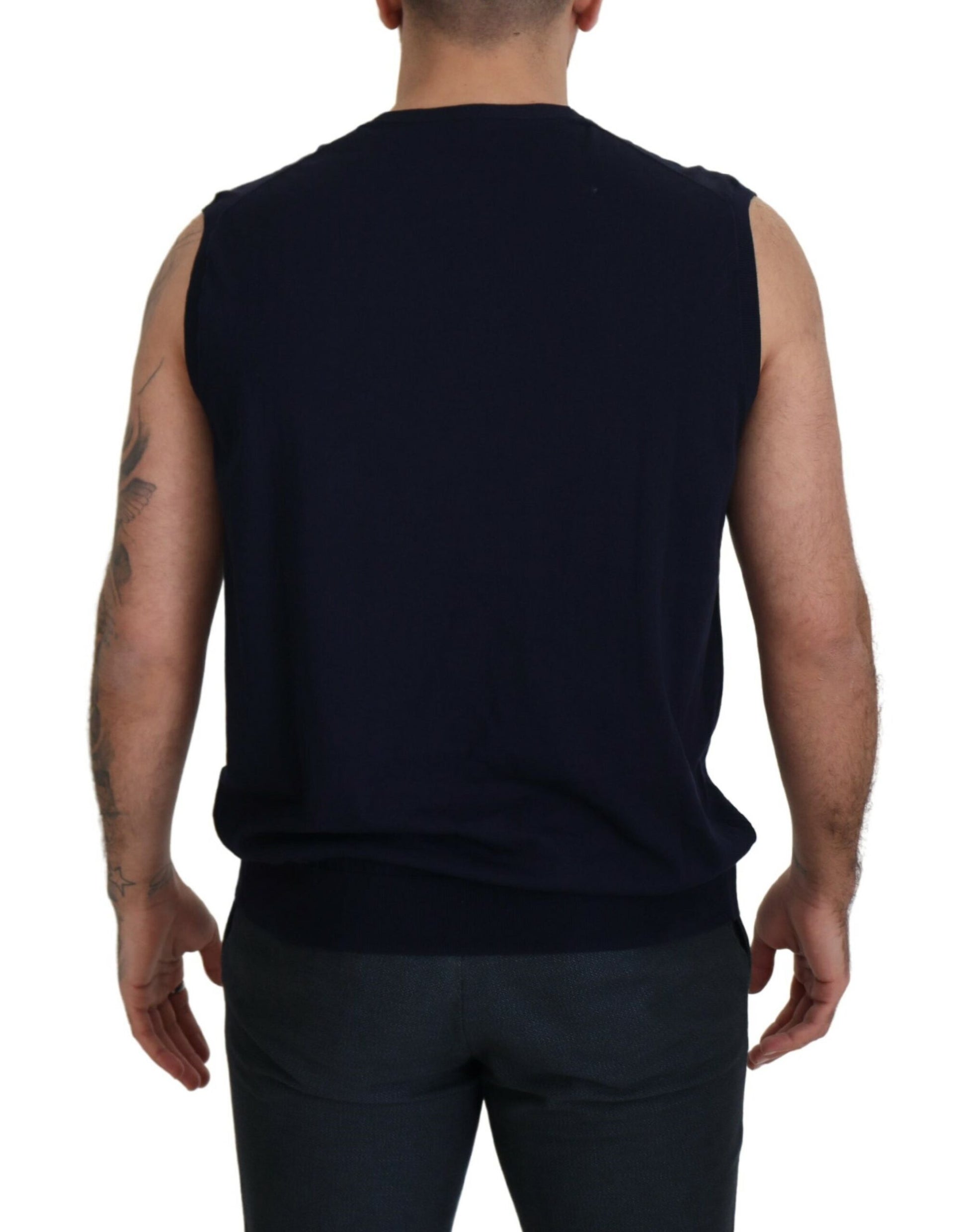 Paolo Pecora Milano Black Cotton V-neck Sleeveless Tank T-shirt Paolo Pecora Milano