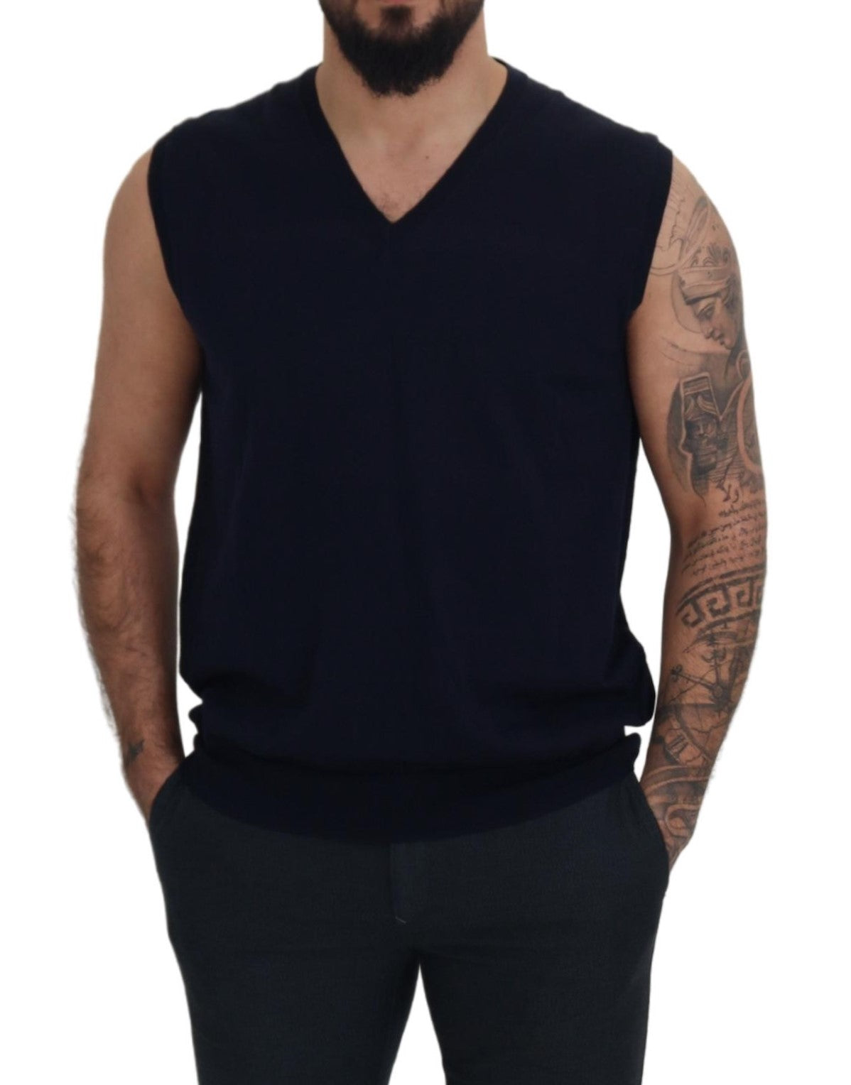 Paolo Pecora Milano Black Cotton V-neck Sleeveless Tank T-shirt Paolo Pecora Milano