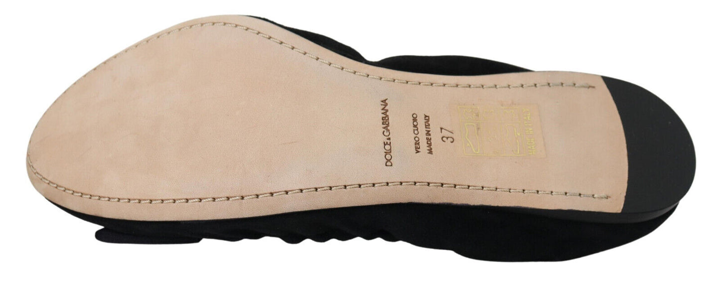 Dolce & Gabbana Black Suede Flat Slip On Ballet Shoes Dolce & Gabbana