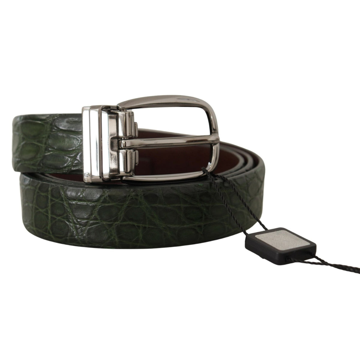 Dolce & Gabbana Green Exotic Leather Silver Buckle Belt