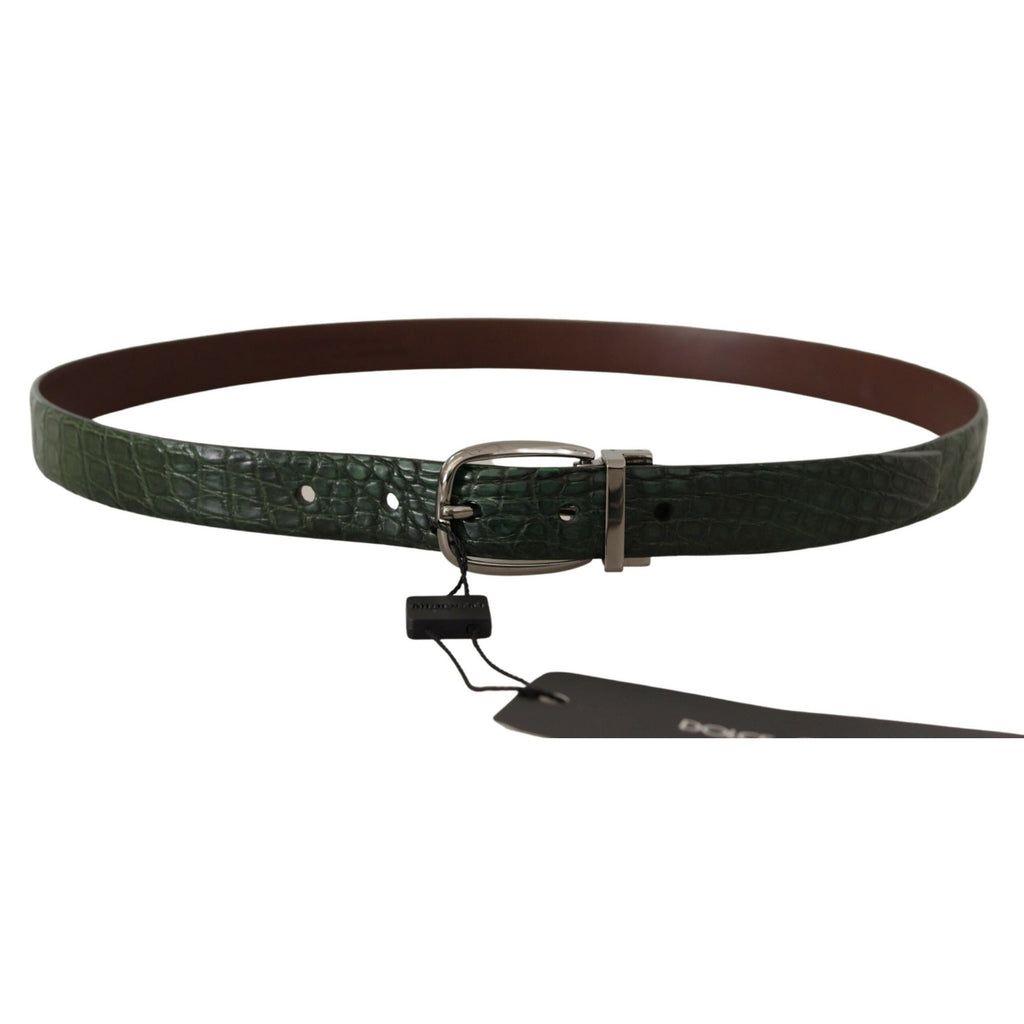 Dolce & Gabbana Green Exotic Leather Silver Buckle Belt