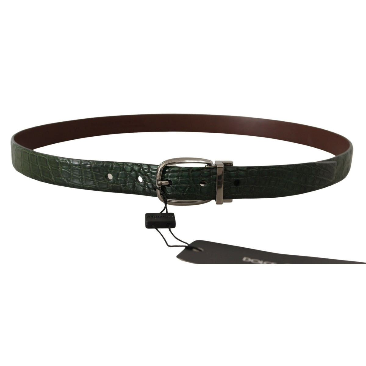 Dolce & Gabbana Green Exotic Leather Silver Buckle Belt