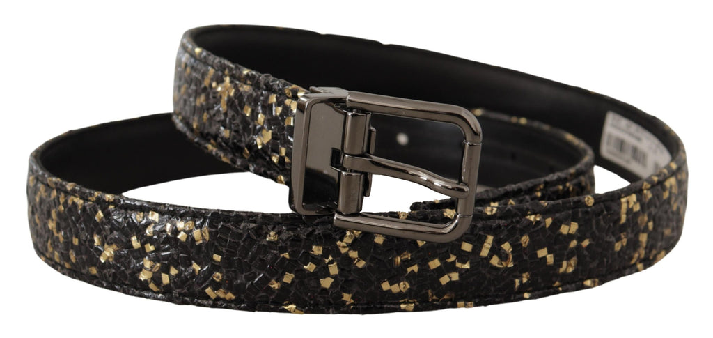 Dolce & Gabbana Gold Black Two-toned Leather Chrome Buckle Belt - Eljoys Fashion 