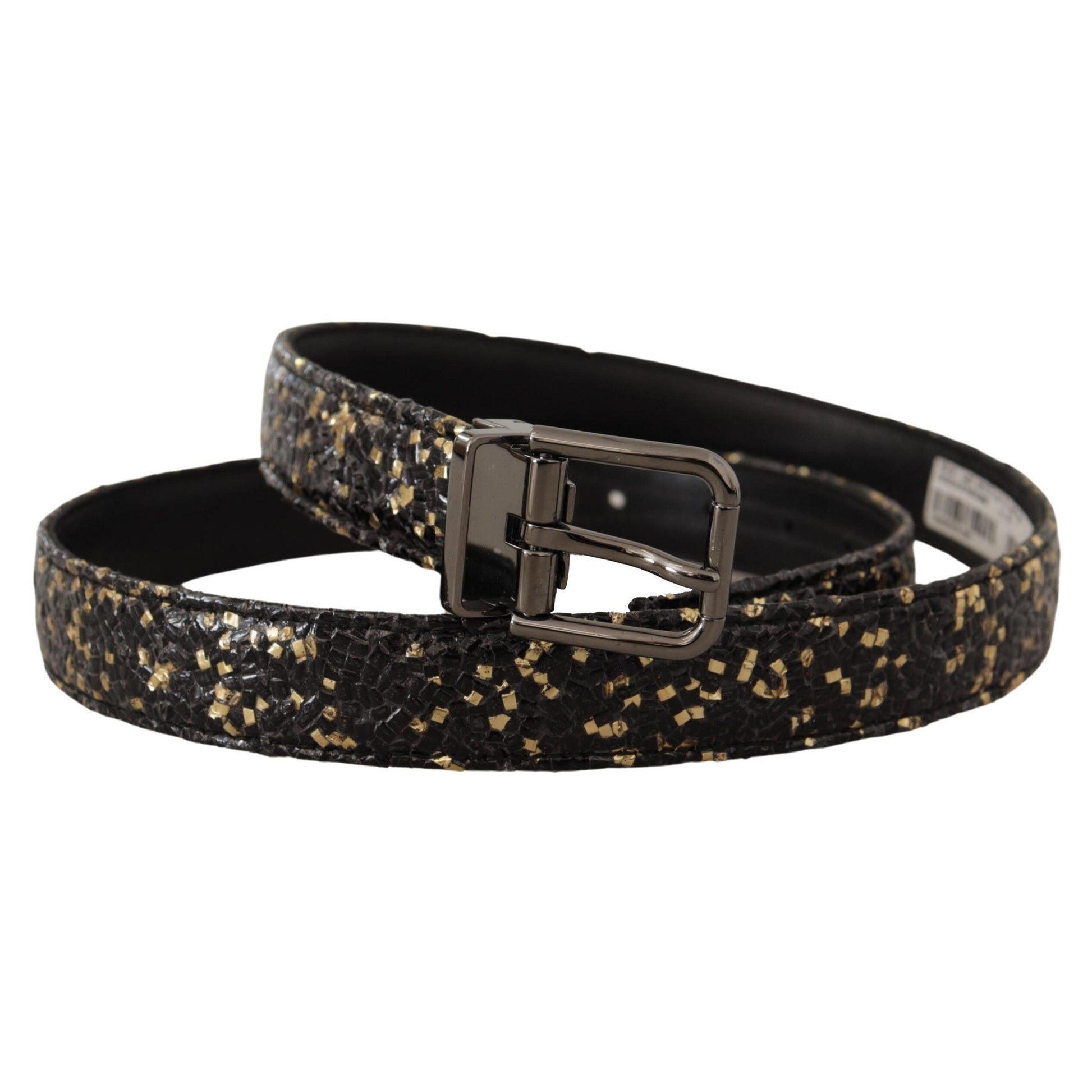 Dolce & Gabbana Gold Black Two-toned Leather Chrome Buckle Belt