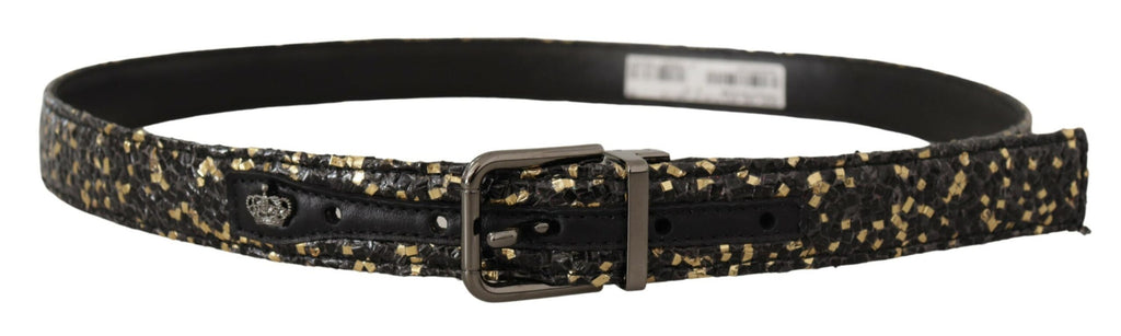 Dolce & Gabbana Gold Black Two-toned Leather Chrome Buckle Belt - Eljoys Fashion 
