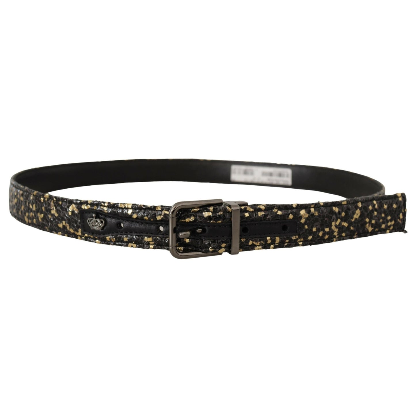 Dolce & Gabbana Gold Black Two-toned Leather Chrome Buckle Belt