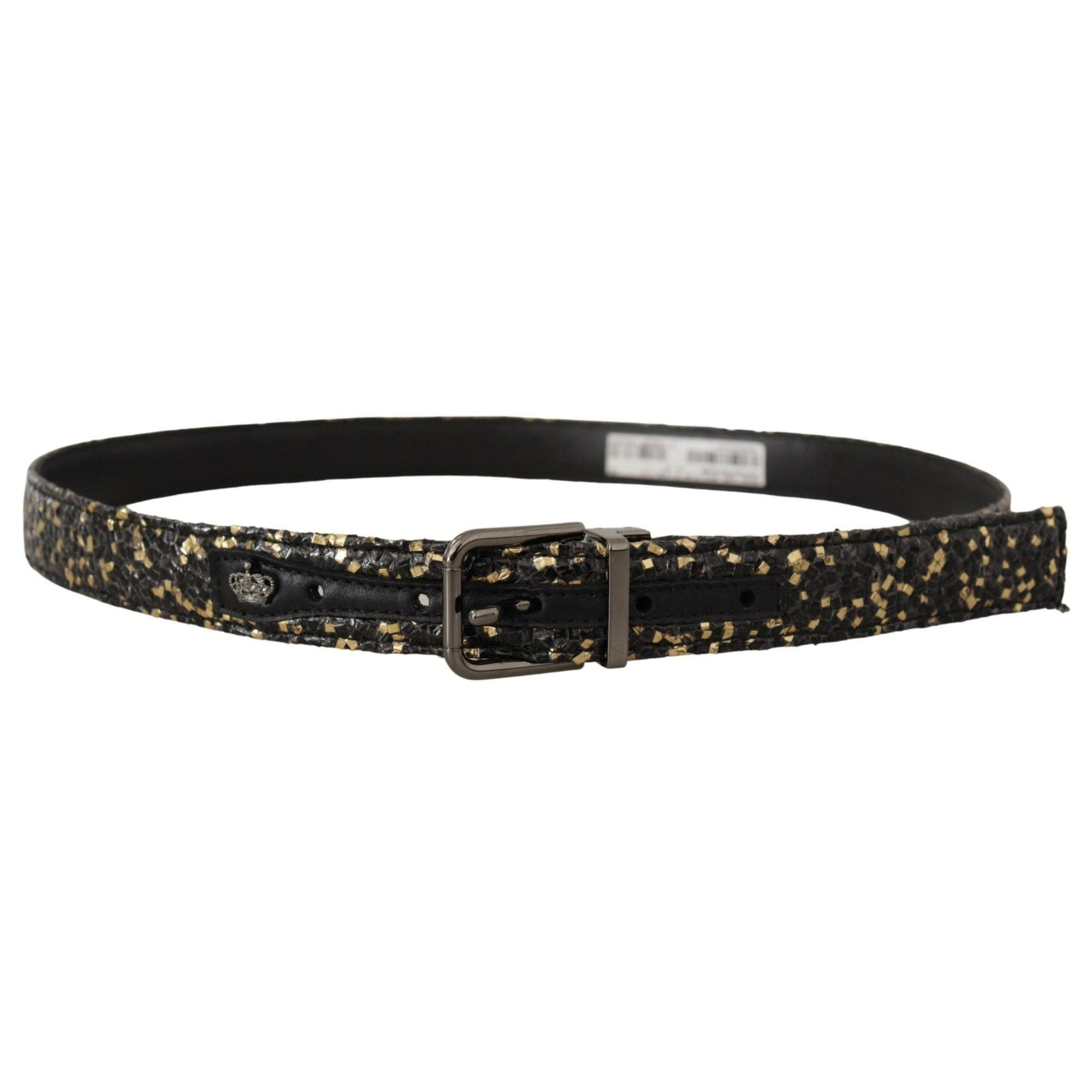 Dolce & Gabbana Gold Black Two-toned Leather Chrome Buckle Belt