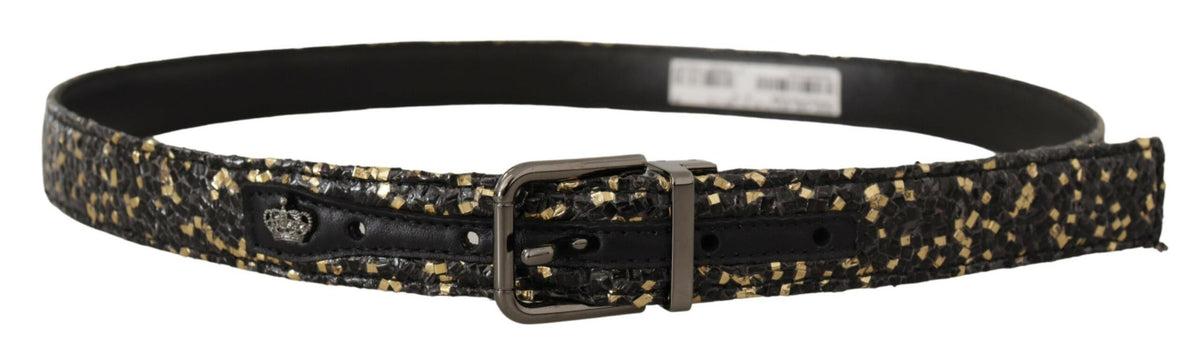 Dolce & Gabbana Gold Black Two-toned Leather Chrome Buckle Belt - Eljoys Fashion 