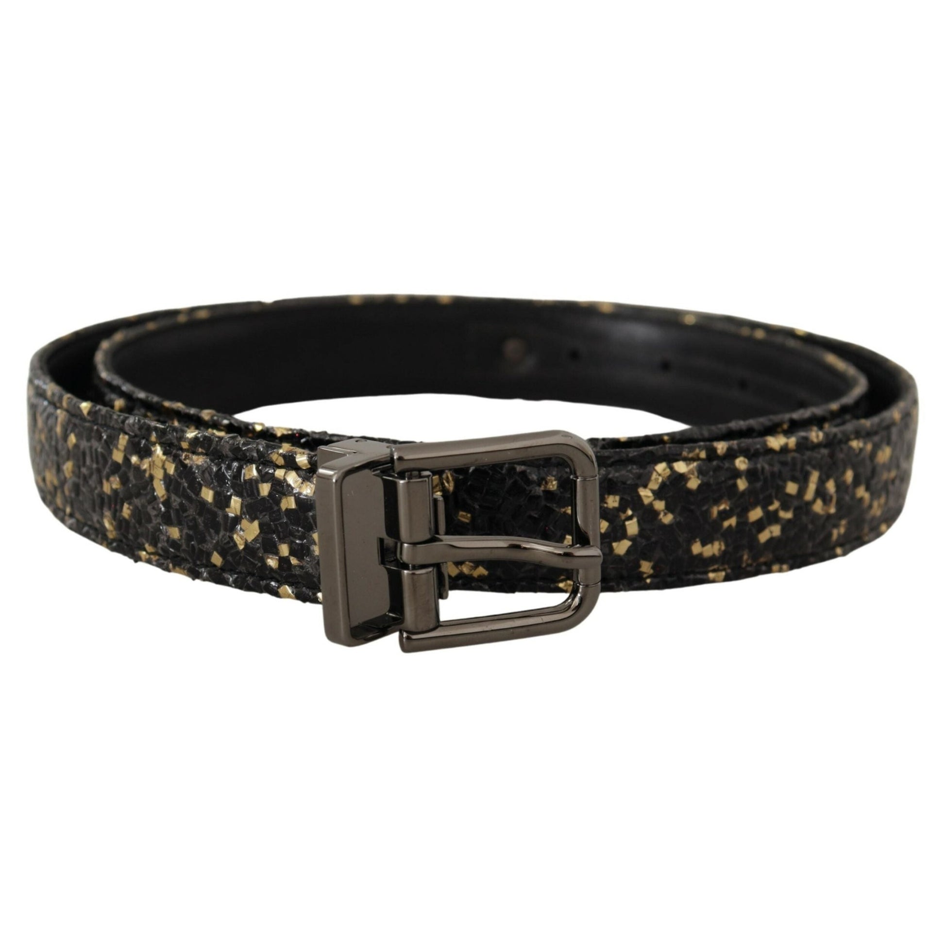 Dolce & Gabbana Gold Black Two-toned Leather Chrome Buckle Belt