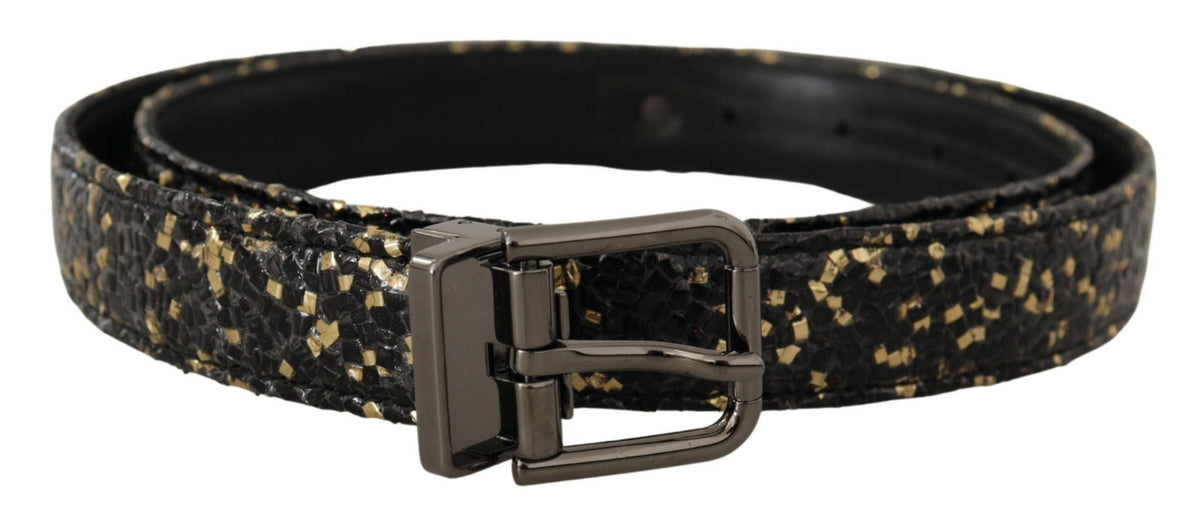 Dolce & Gabbana Gold Black Two-toned Leather Chrome Buckle Belt - Eljoys Fashion 