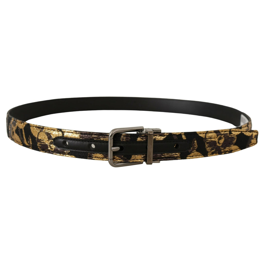 Dolce & Gabbana Multicolor Jacquard Leather Logo Metal Buckle Belt