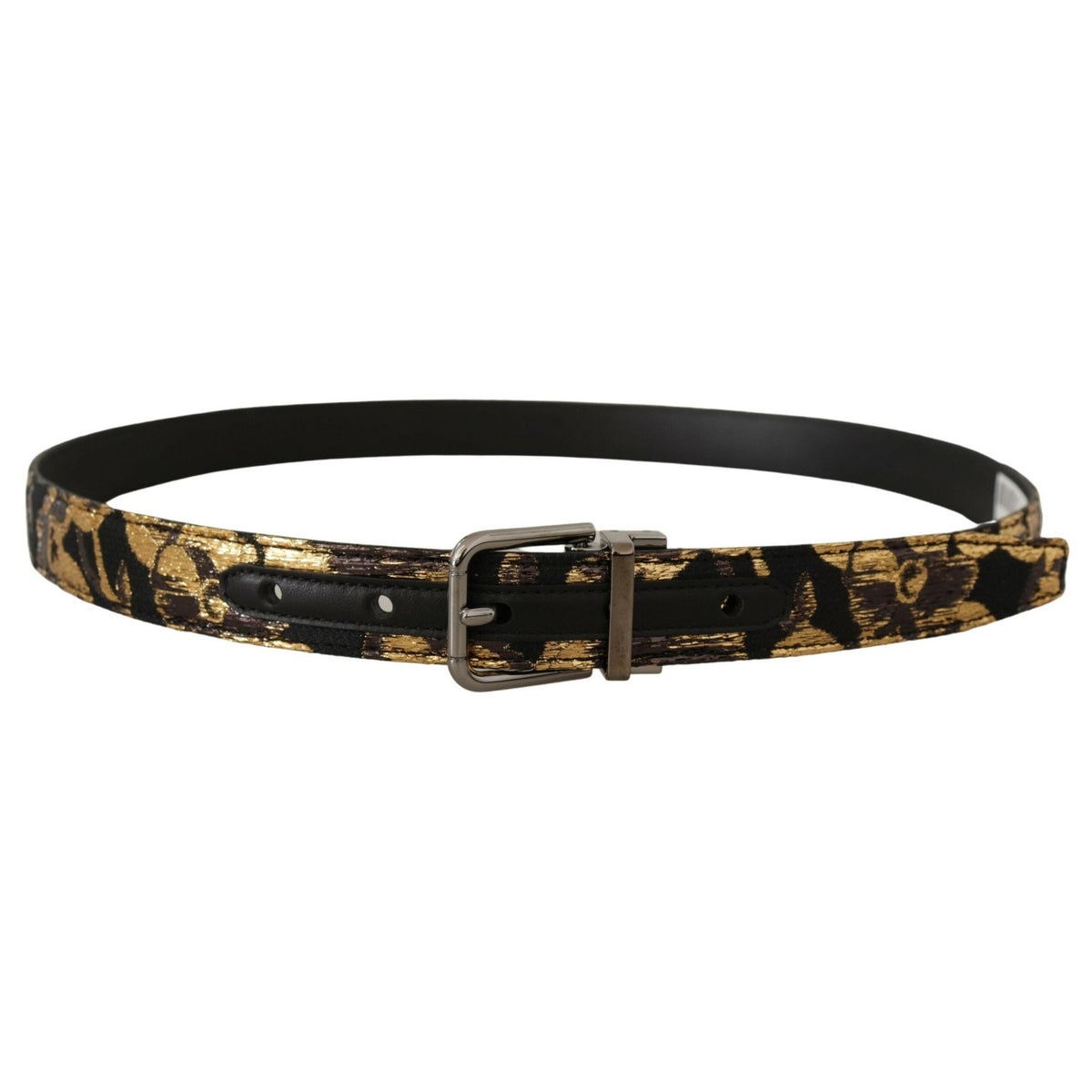 Dolce & Gabbana Multicolor Jacquard Leather Logo Metal Buckle Belt