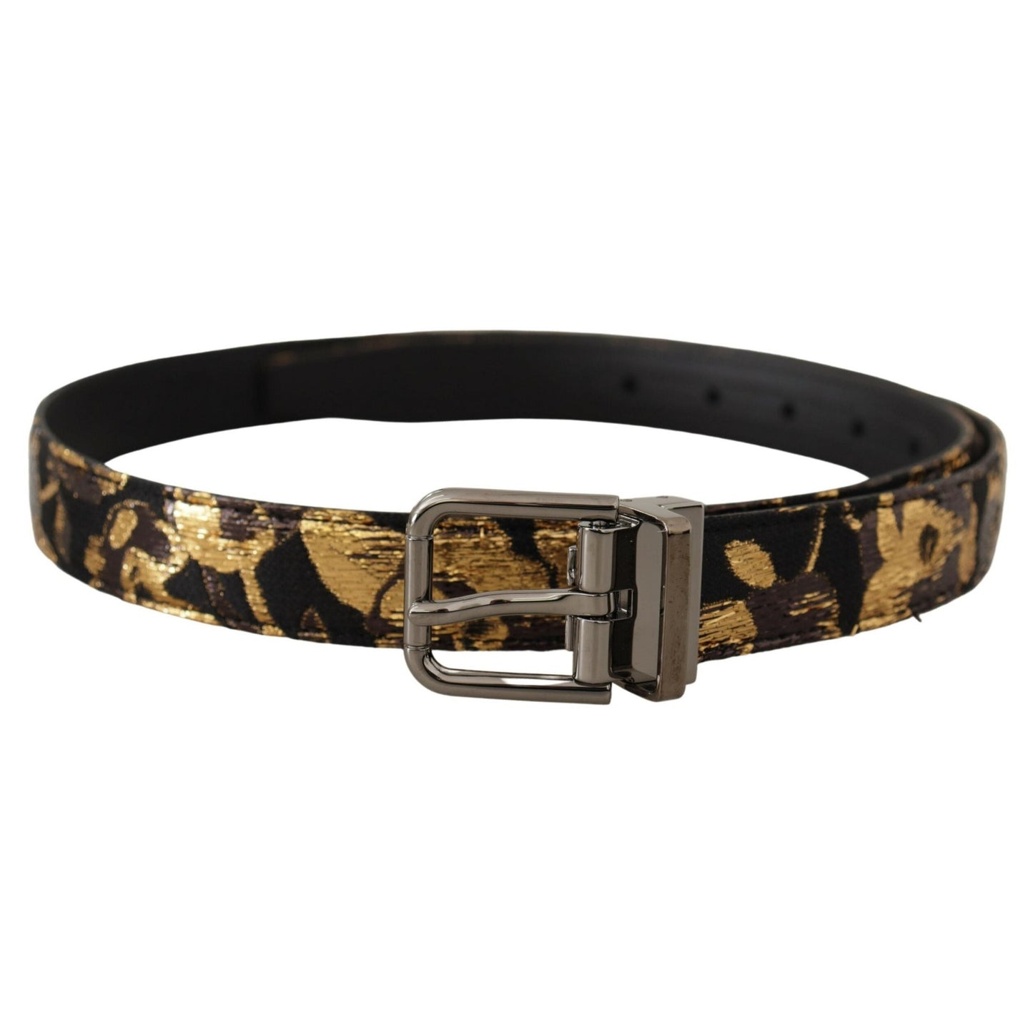 Dolce & Gabbana Multicolor Jacquard Leather Logo Metal Buckle Belt