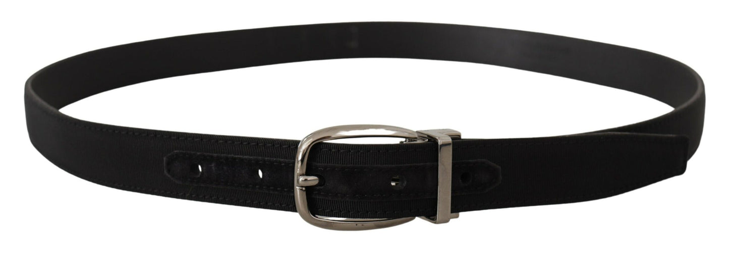 Dolce & Gabbana Black Grosgrain Leather Silver Logo Buckle Belt Dolce & Gabbana