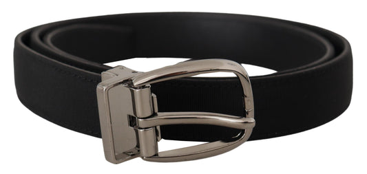 Dolce & Gabbana Black Grosgrain Leather Silver Logo Buckle Belt Dolce & Gabbana