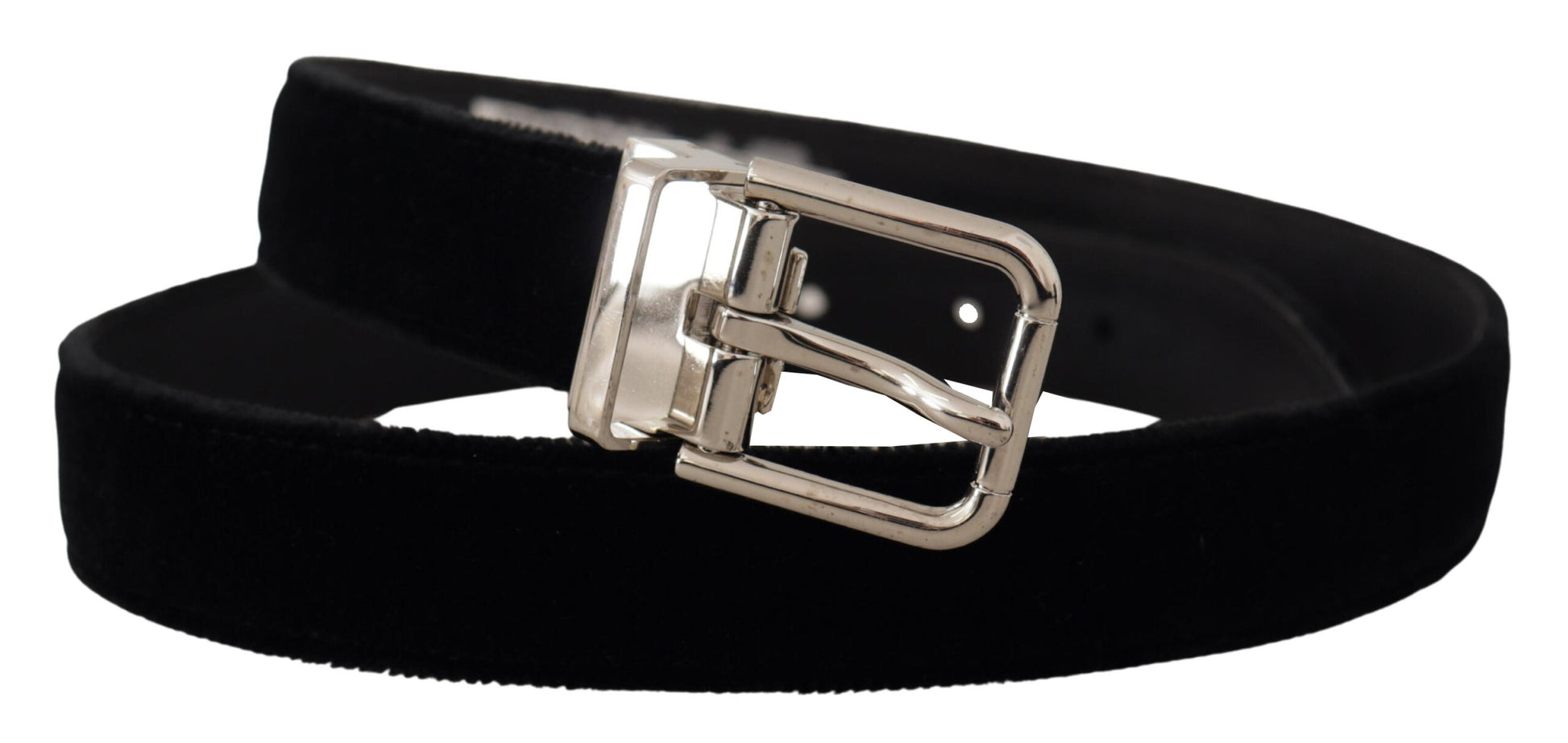 Dolce & Gabbana Black Velvet Silver Tone Metal Logo Buckle Belt Dolce & Gabbana