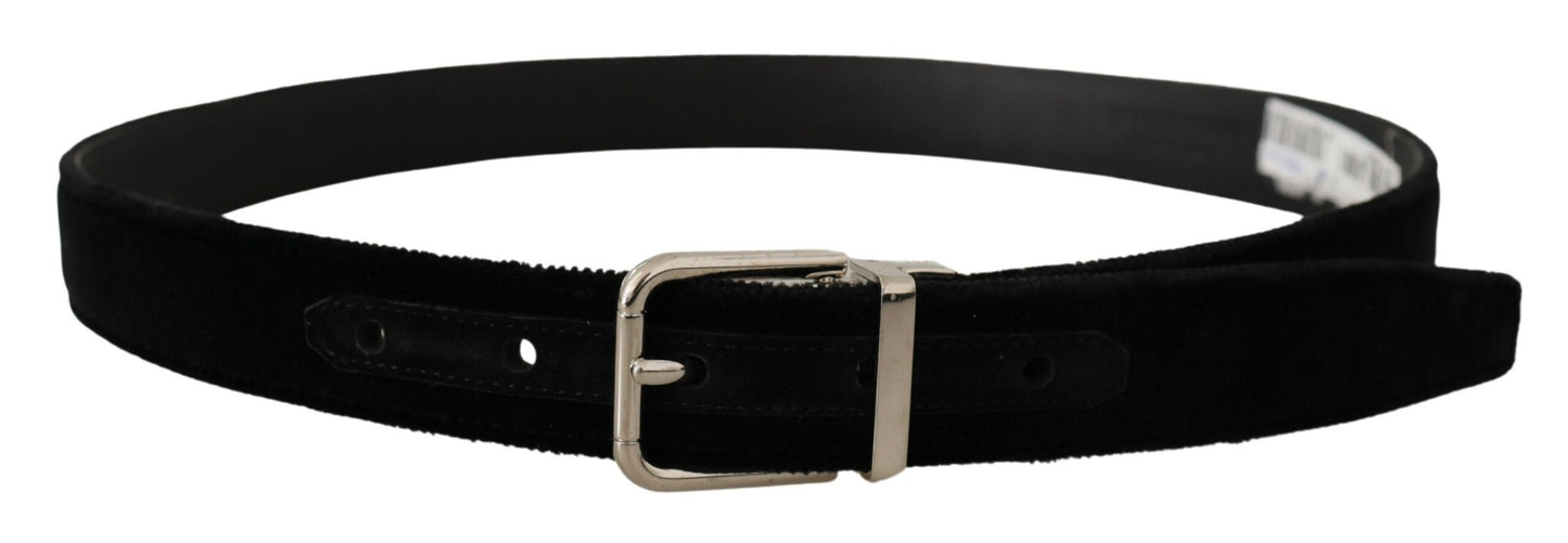 Dolce & Gabbana Black Velvet Silver Tone Metal Logo Buckle Belt Dolce & Gabbana