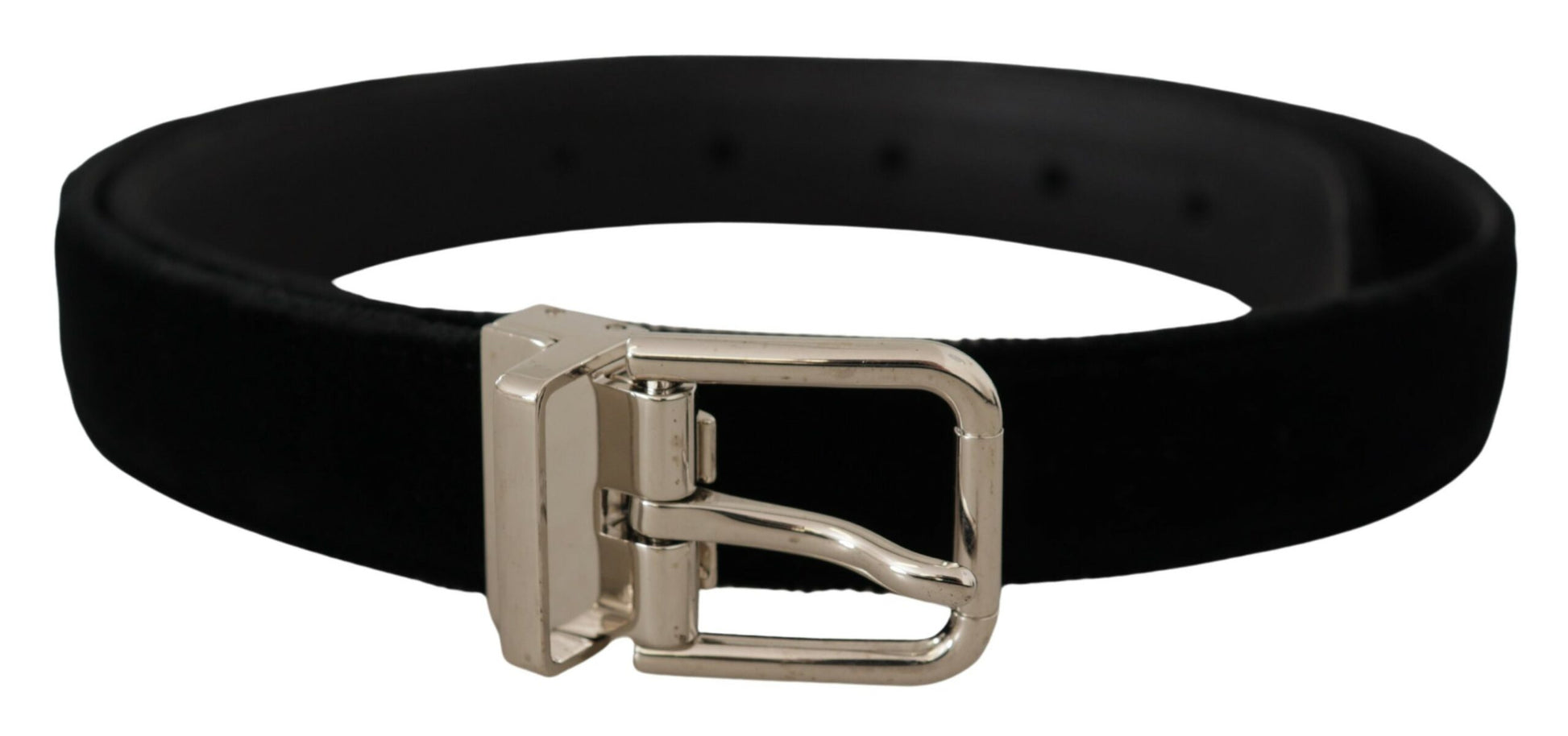 Dolce & Gabbana Black Velvet Silver Tone Metal Logo Buckle Belt Dolce & Gabbana