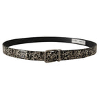 Dolce & Gabbana Black Marble Print Leather Silver Logo Buckle Belt