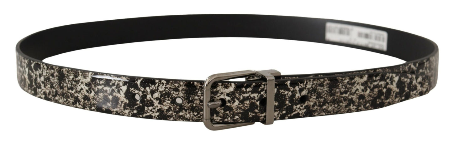 Dolce & Gabbana Black Marble Print Leather Silver Logo Buckle Belt Dolce & Gabbana
