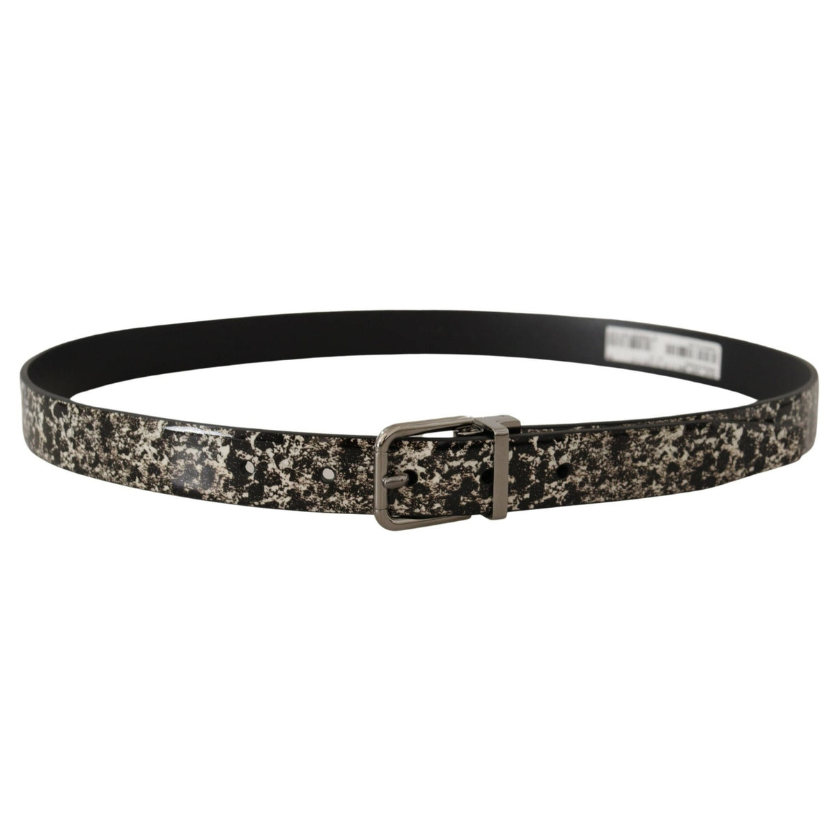 Dolce & Gabbana Black Marble Print Leather Silver Logo Buckle Belt