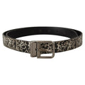 Dolce & Gabbana Black Marble Print Leather Silver Logo Buckle Belt